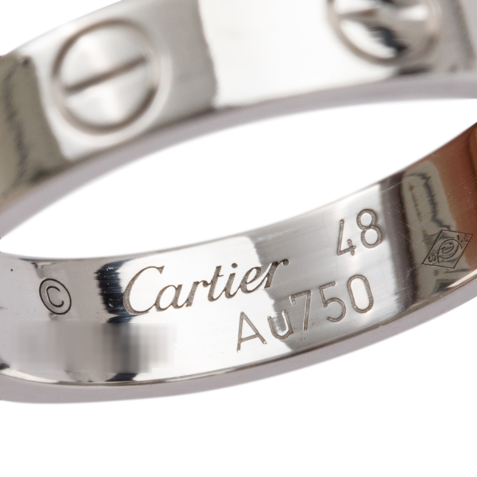Cartier 18k White Gold 3.6 MM Love Wedding Band Ring, Size 48 4.5 w/ Box, Receipt & Certificate