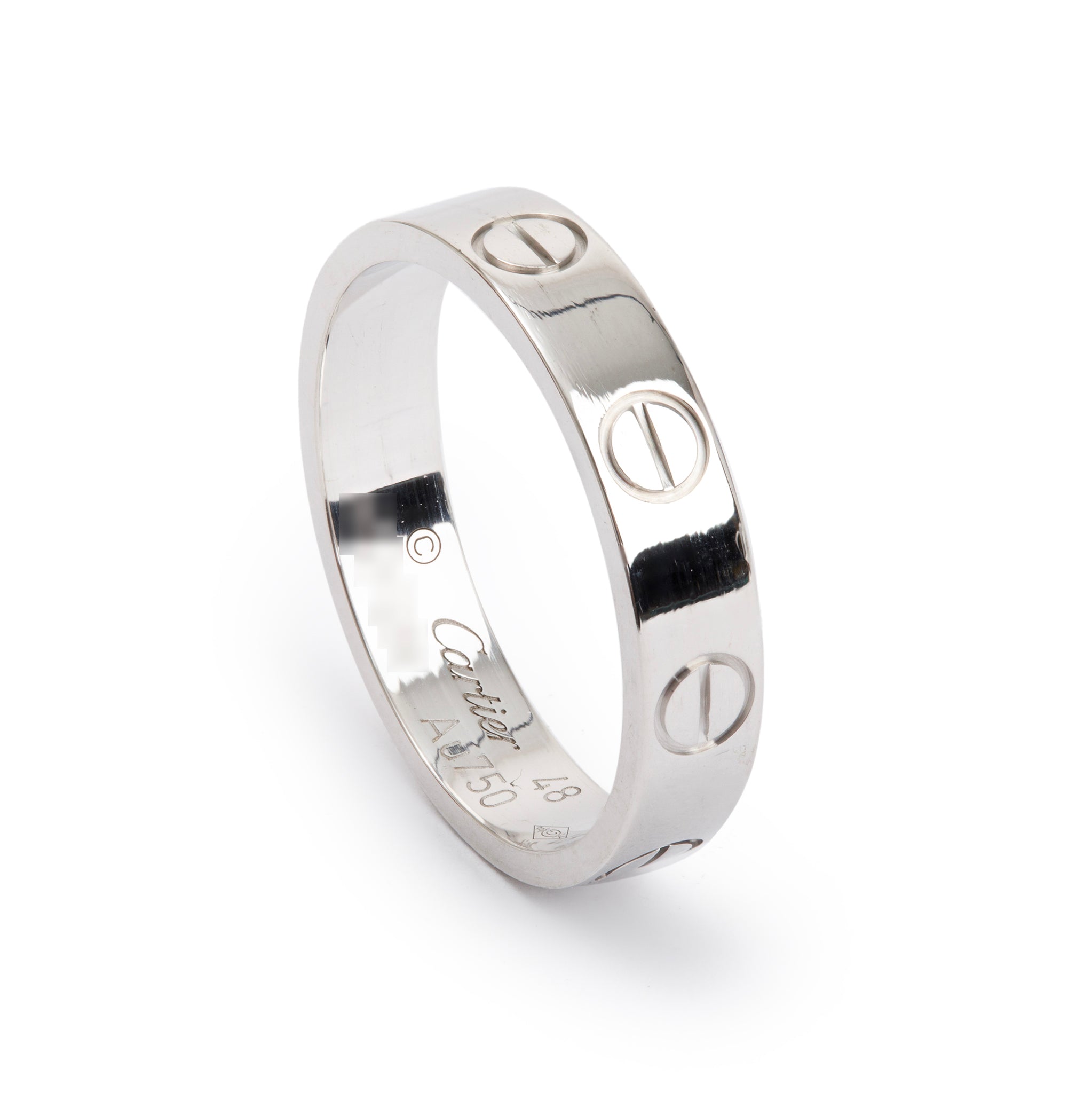 Cartier 18k White Gold 3.6 MM Love Wedding Band Ring, Size 48 4.5 w/ Box, Receipt & Certificate