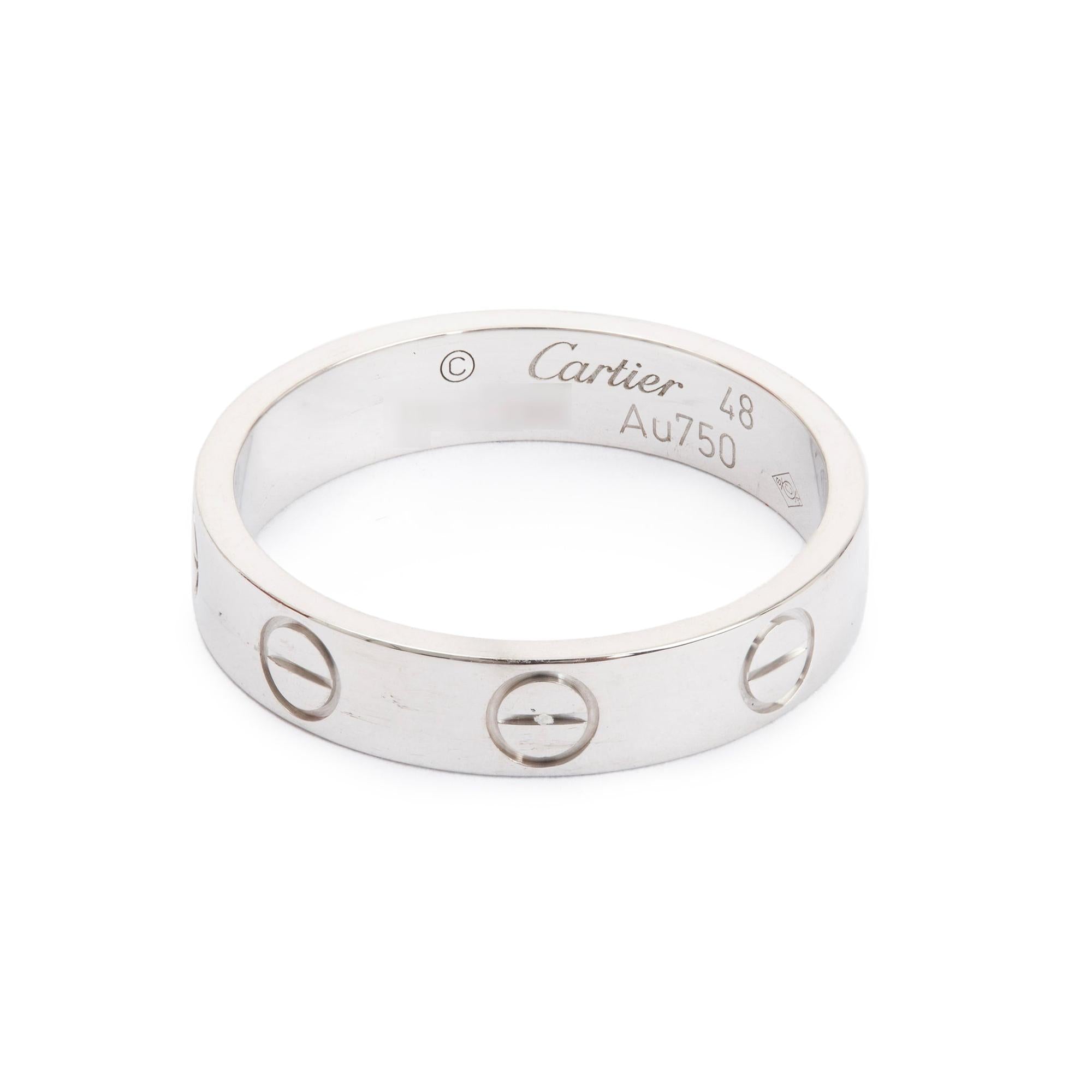 Cartier 18k White Gold 3.6 MM Love Wedding Band Ring, Size 48 4.5 w/ Box, Receipt & Certificate