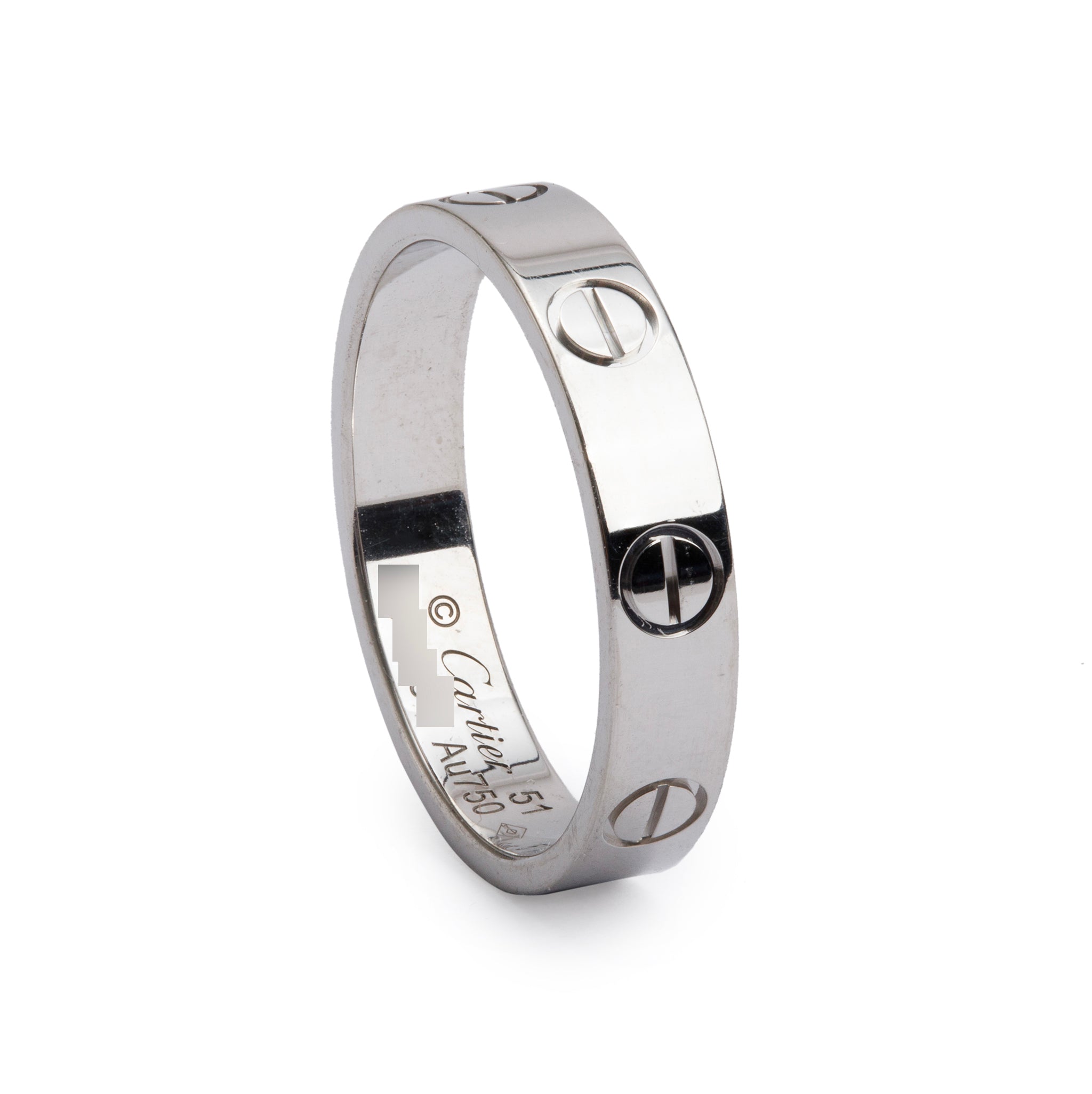 Cartier 18k White Gold 3.6 MM Love Wedding Band Ring, Size 51 5.75