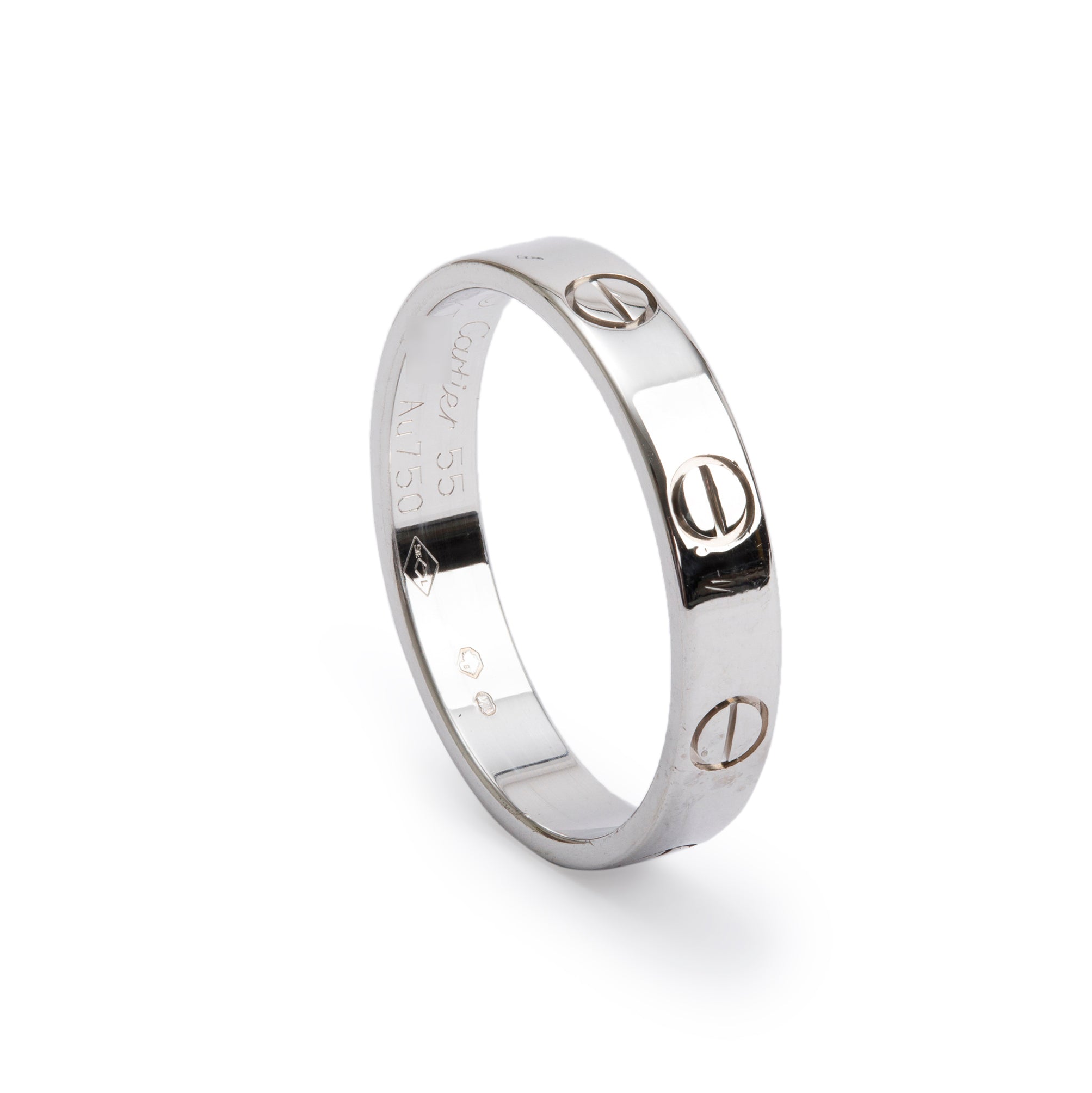 Cartier 18k White Gold 3.6 MM Love Wedding Band Ring, Size 55 7.25 w/ Receipt & Certificate