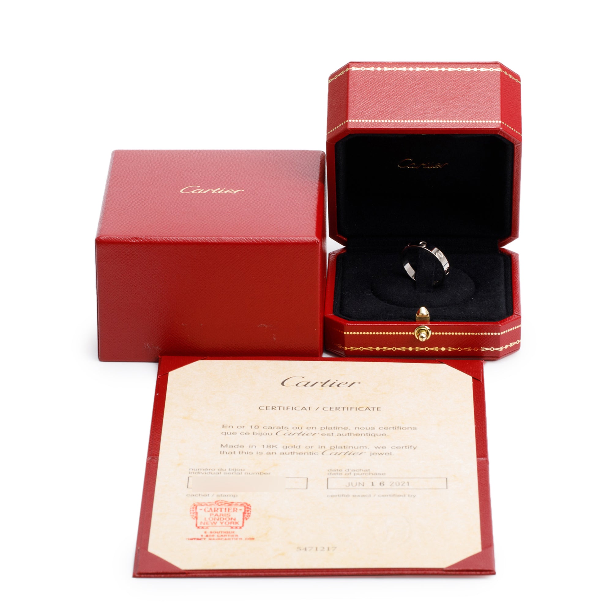 Cartier 18k White Gold 3.6 MM Love Wedding Band Ring, Size 56 7.5 w/ Box & Certificate