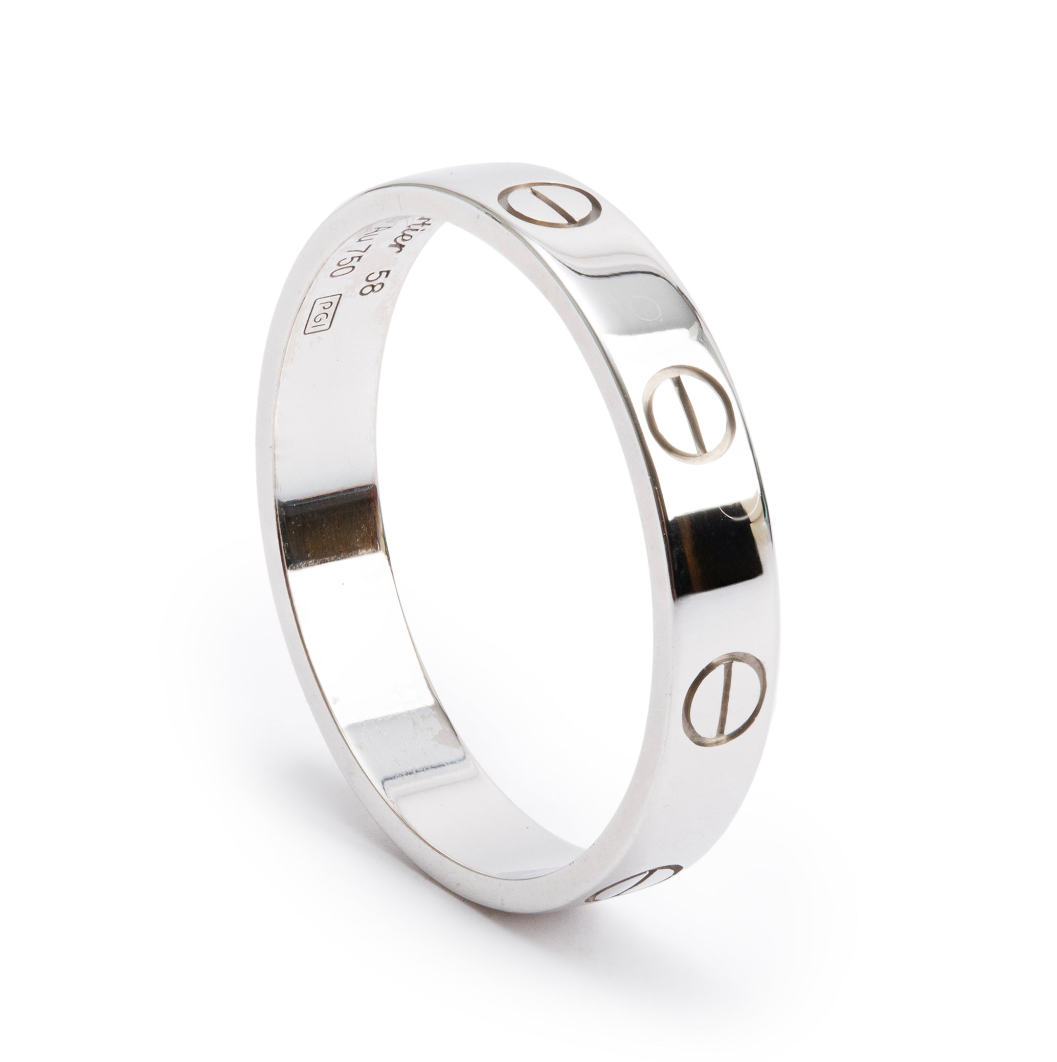 Cartier 18k White Gold 3.6 MM Love Wedding Band Ring, Size 58 8.5 w/ Box & Certificate