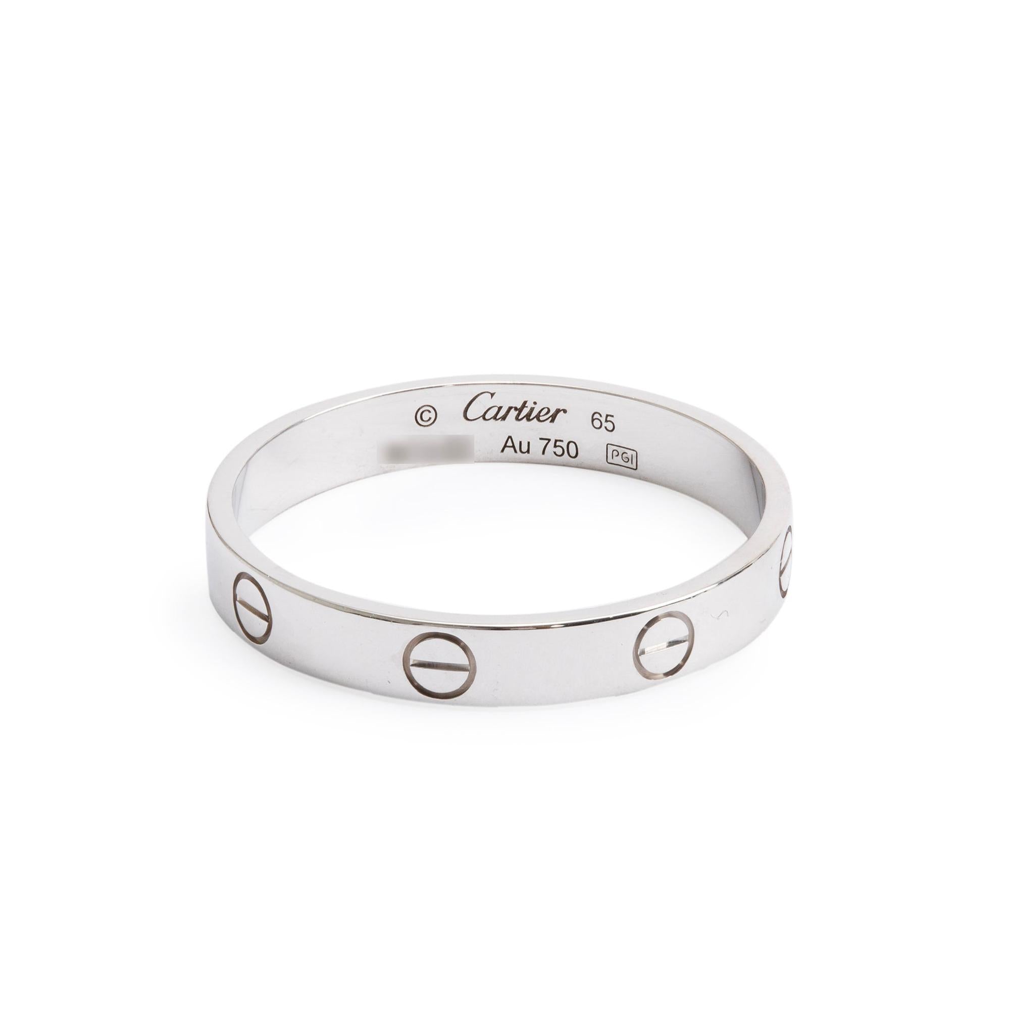 Cartier 18k White Gold 3.6 MM Love Wedding Band Ring, Size 65 11.25 w/ Box & Certificate