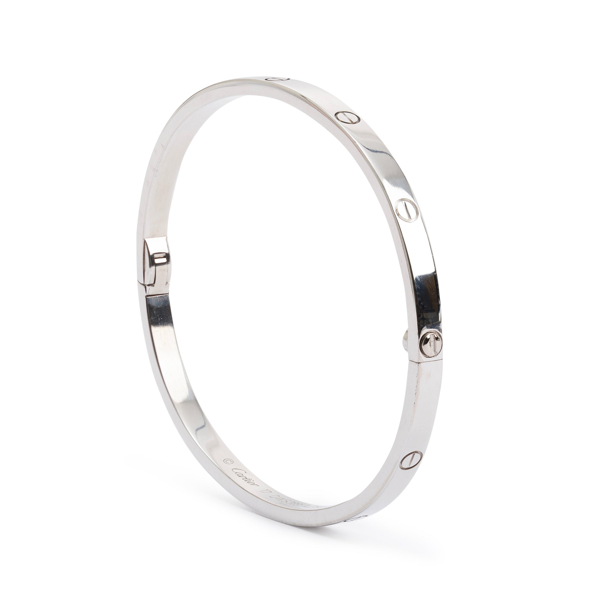 Cartier 18k White Gold 3.65 MM Love Bracelet, Small Model, Size 17 w/ Certificate