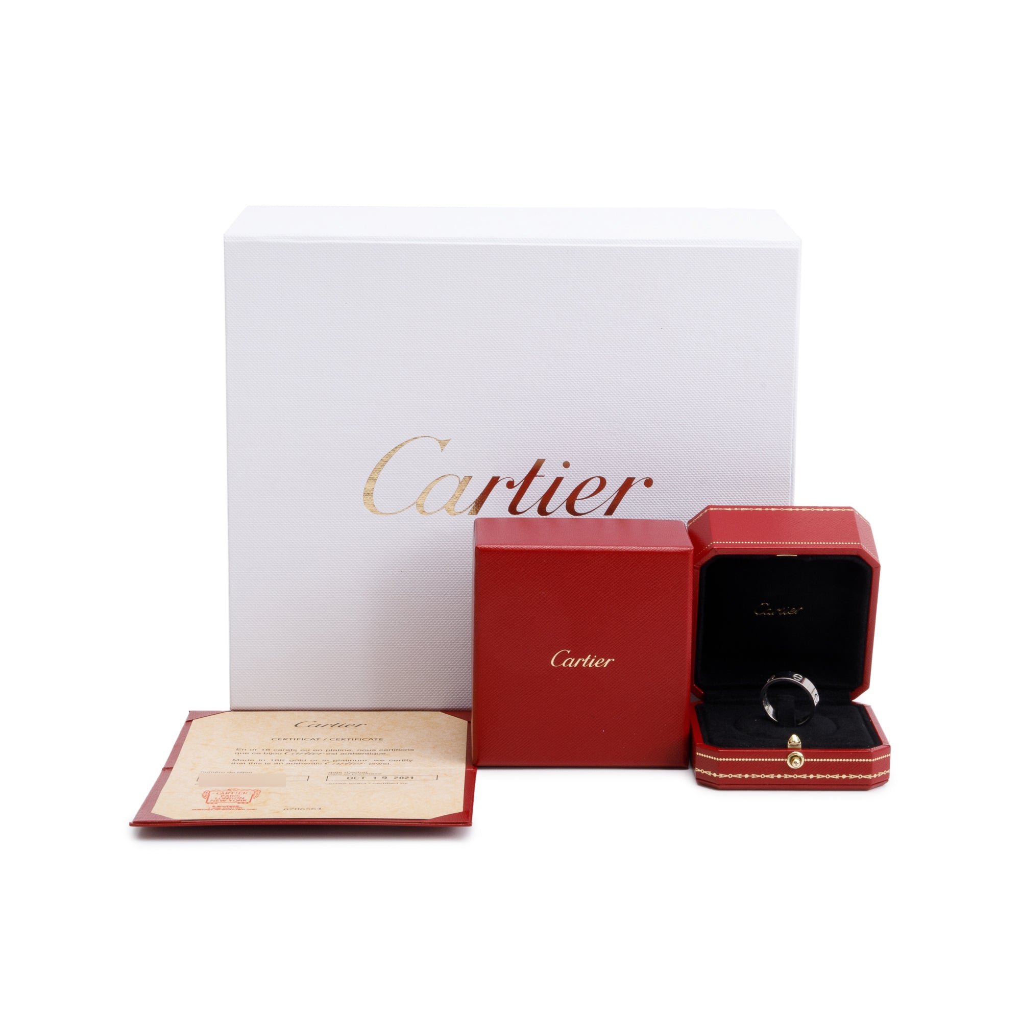 Cartier 18k White Gold 5.5 MM Love Ring, Size 62 10 w/ Box & Certificate