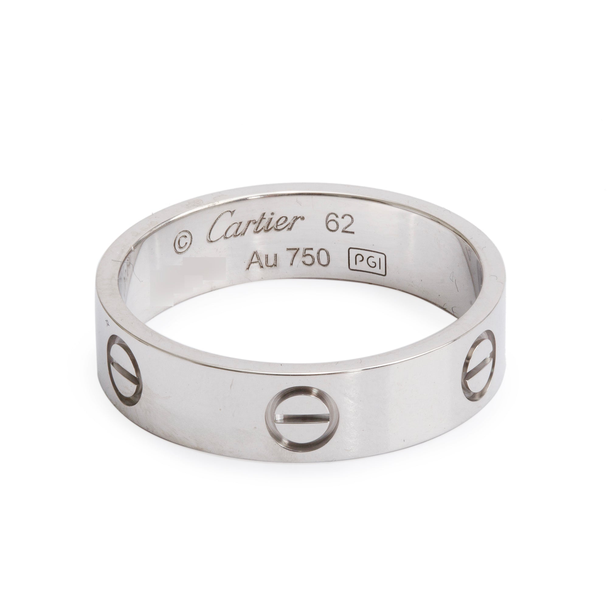 Cartier 18k White Gold 5.5 MM Love Ring, Size 62 10 w/ Box & Certificate