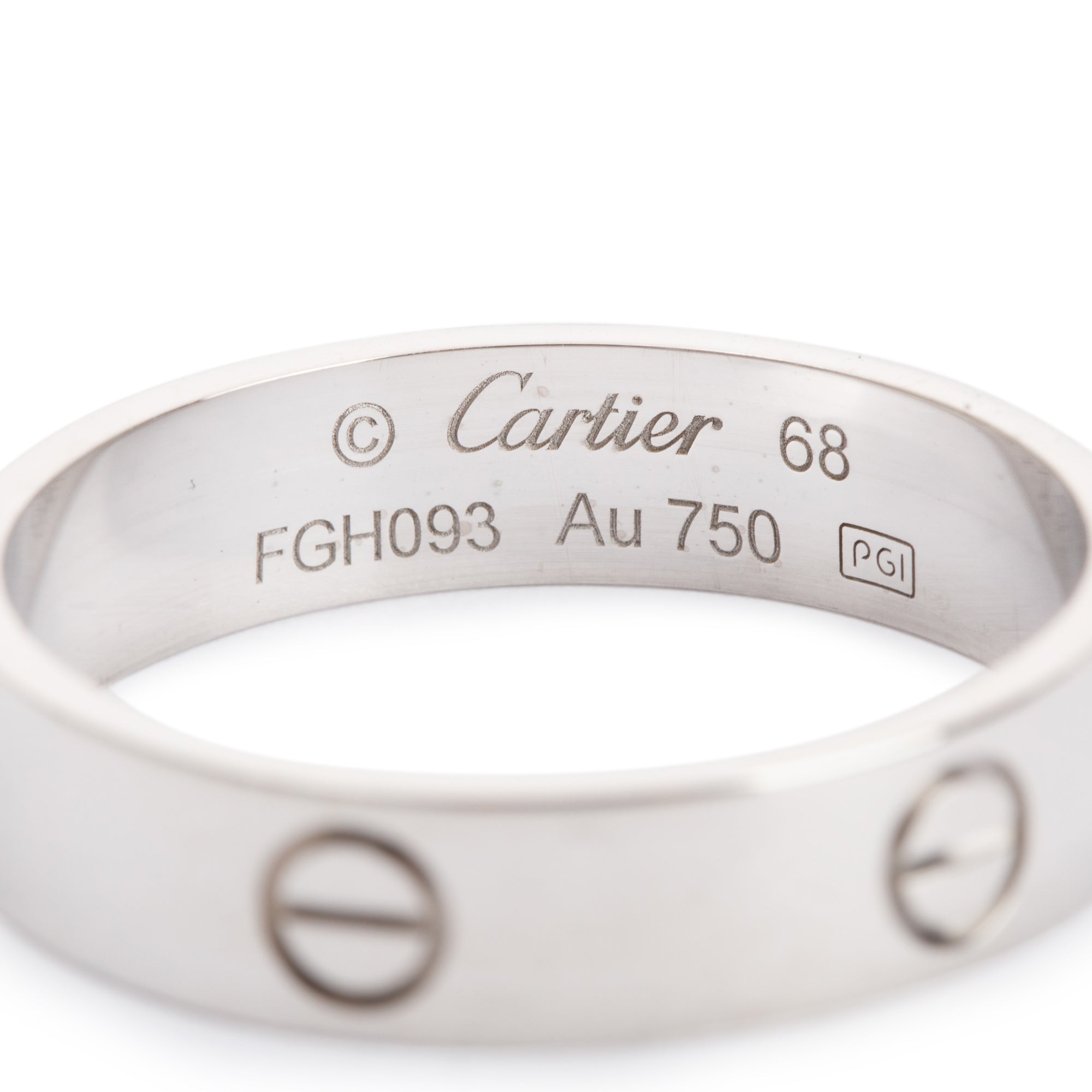 Cartier 18k White Gold 5.5 MM Love Ring, Size 68 12.25