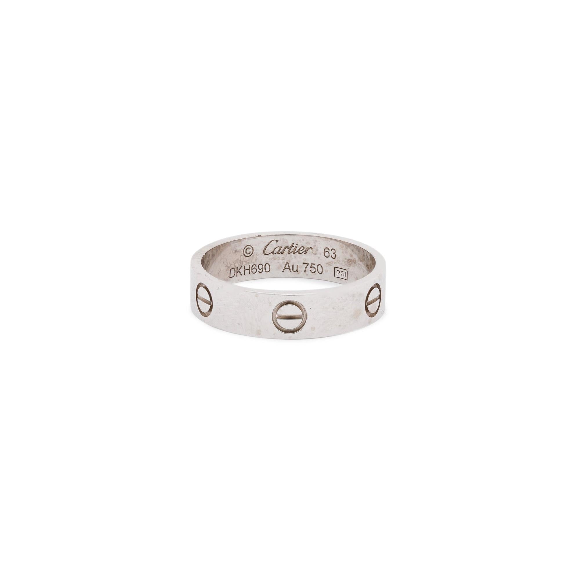 Cartier 18k White Gold 5.5 mm Love Ring w/ Box & Receipt