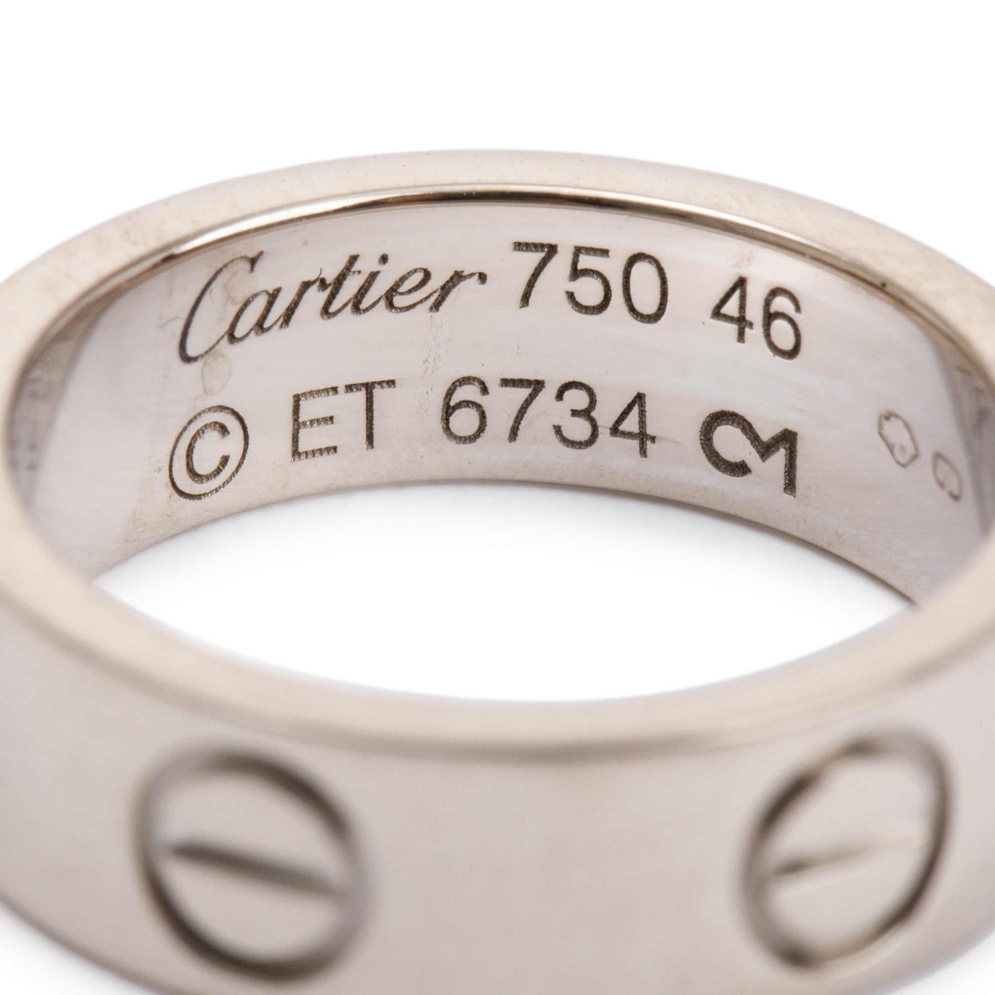 Cartier 18k White Gold 5.5MM Love Ring, Size 46 3.75 w/ Box