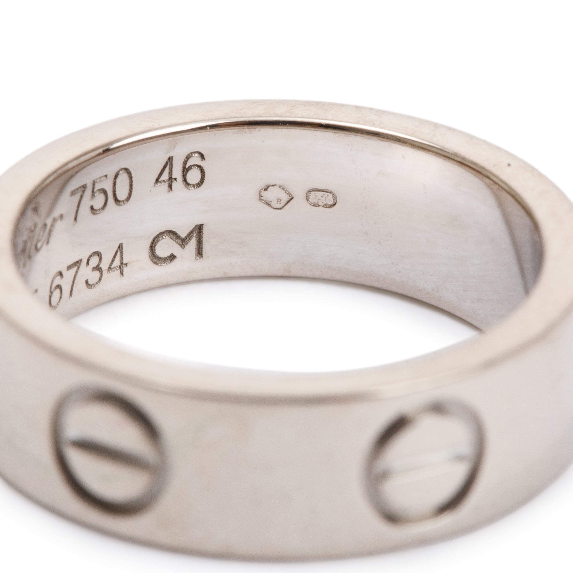 Cartier 18k White Gold 5.5MM Love Ring, Size 46 3.75 w/ Box