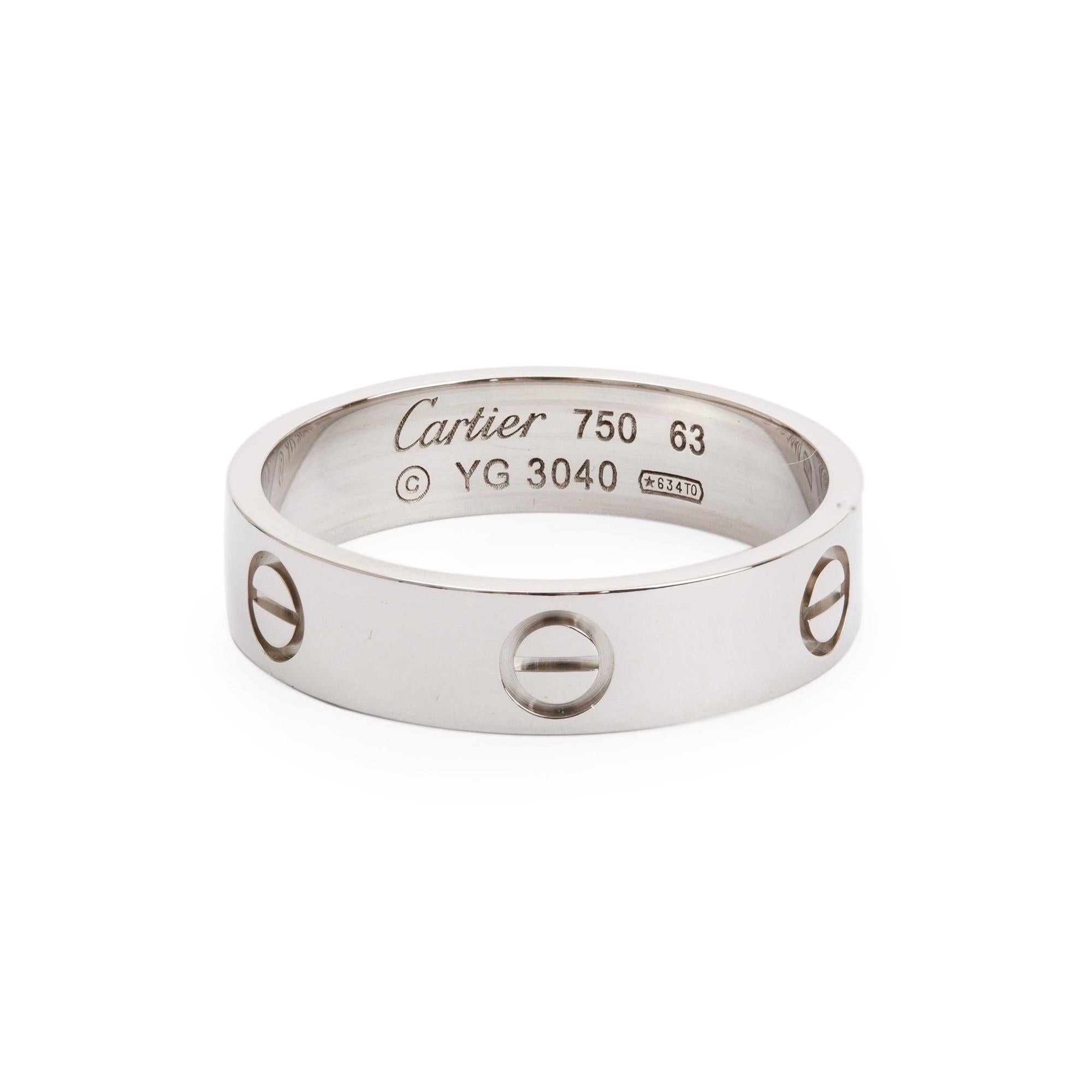 Cartier 18k White Gold 5.5MM Love Ring, Size 63 10.5 w/ Box