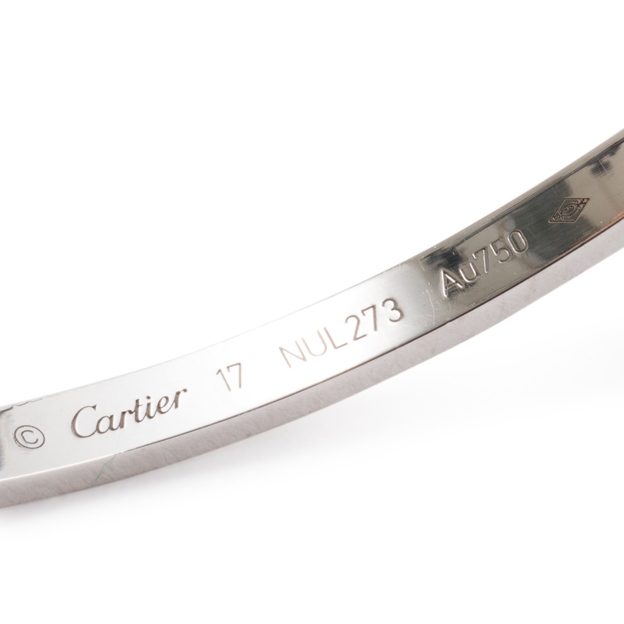 Cartier 18k White Gold 6 Diamond Love Bracelet, Small Model, Size 17 w/ Box & Receipt