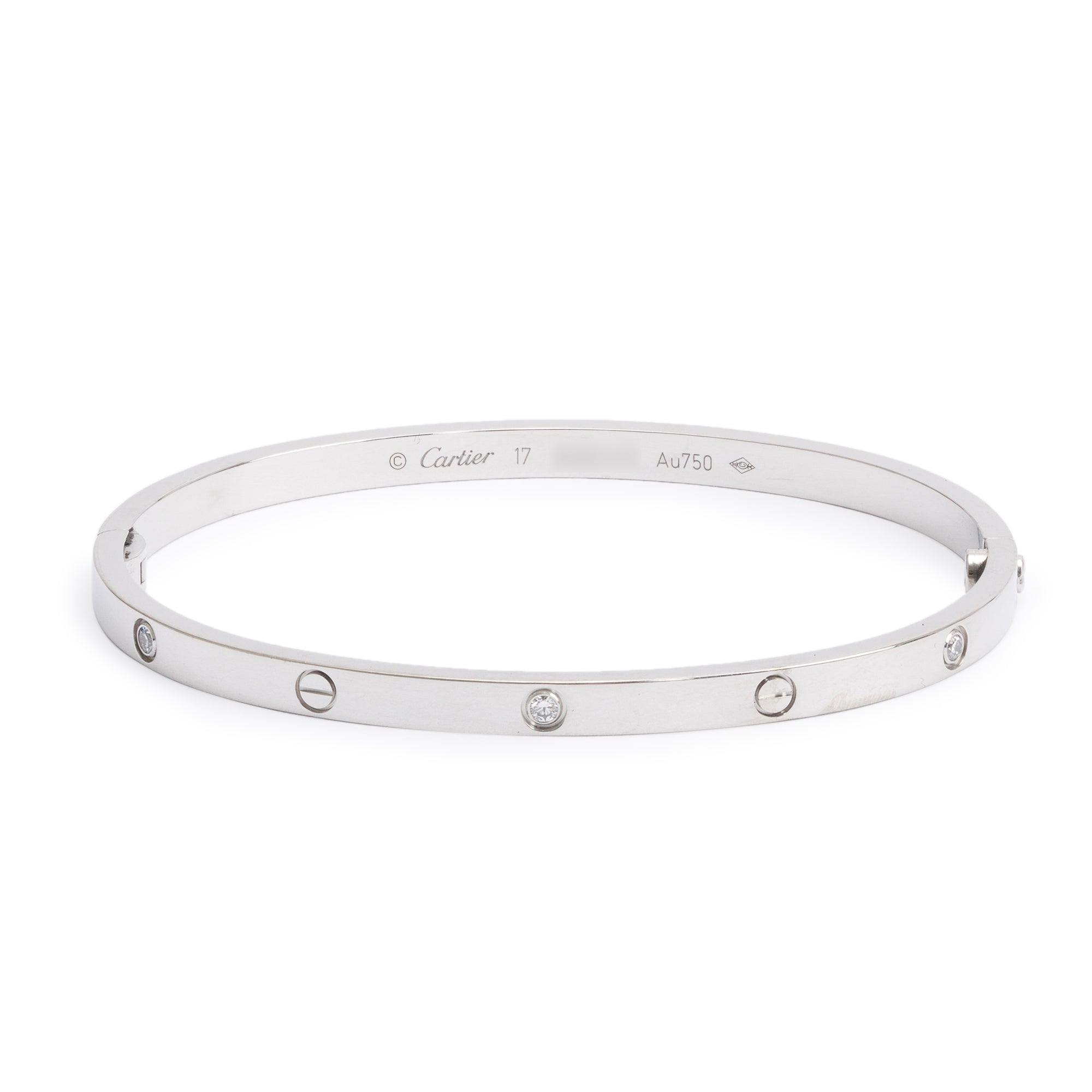 Cartier 18k White Gold 6 Diamond Love Bracelet, Small Model, Size 17 w/ Pouch