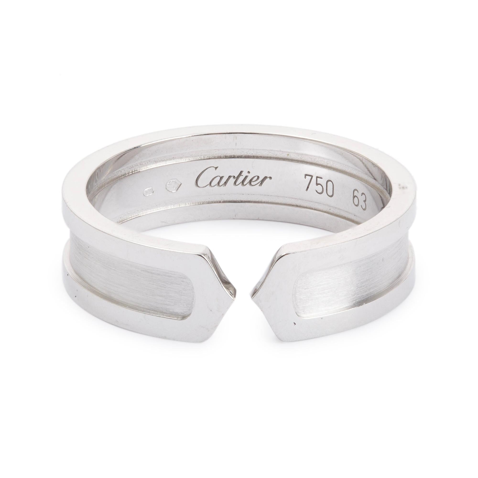 Cartier 18k White Gold 6.5 MM C De Cartier Wedding Band Ring, Size 63 10.5