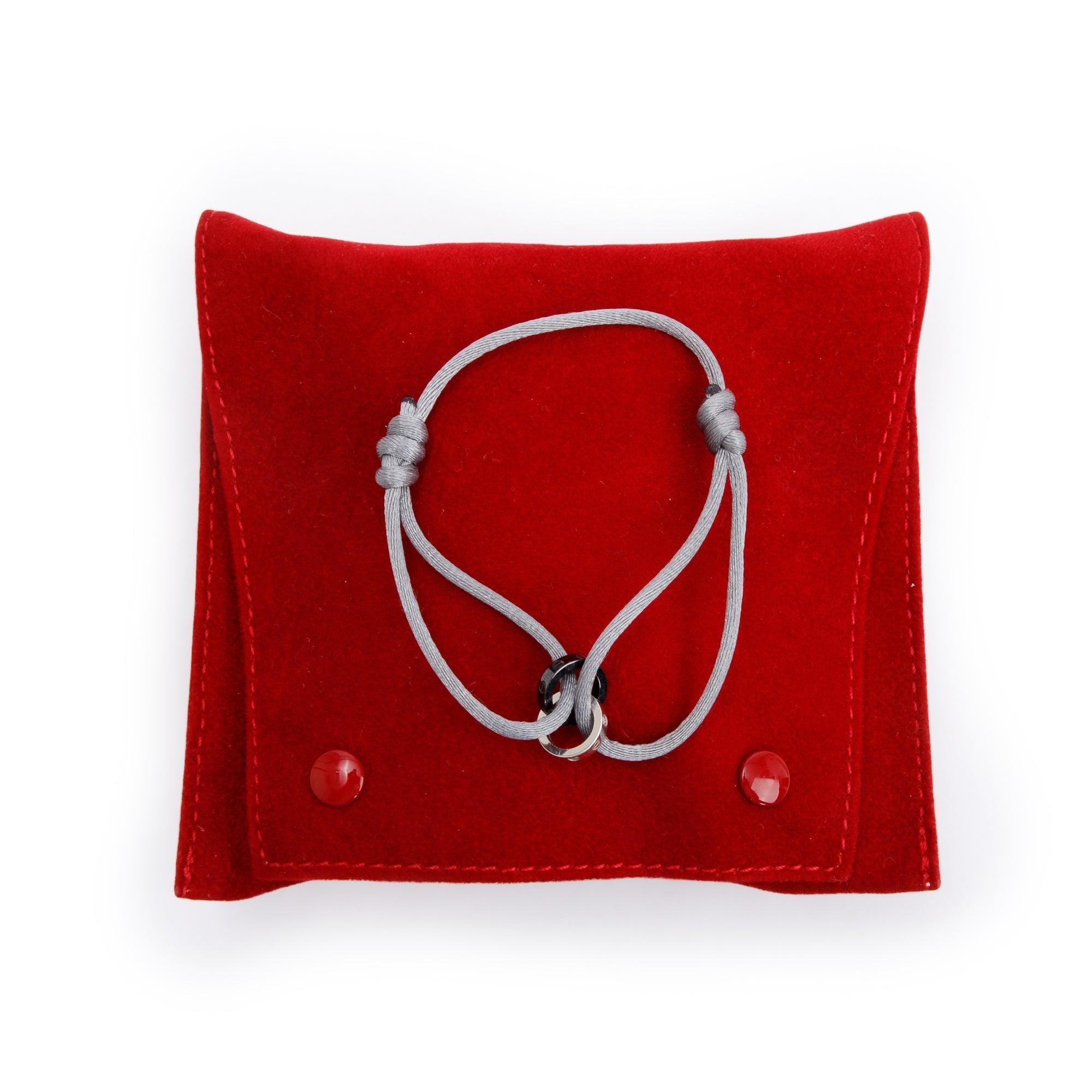 Cartier 18k White Gold & Black Ceramic 4 Diamond Love Cord Bracelet