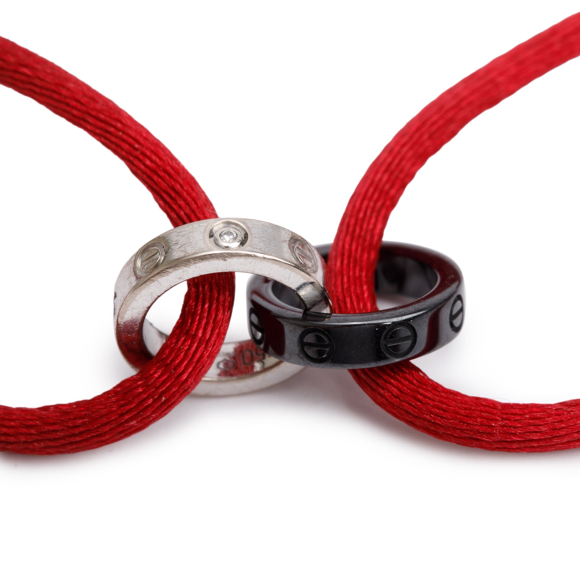 Cartier 18k White Gold & Black Ceramic 4 Diamond Love Cord Bracelet