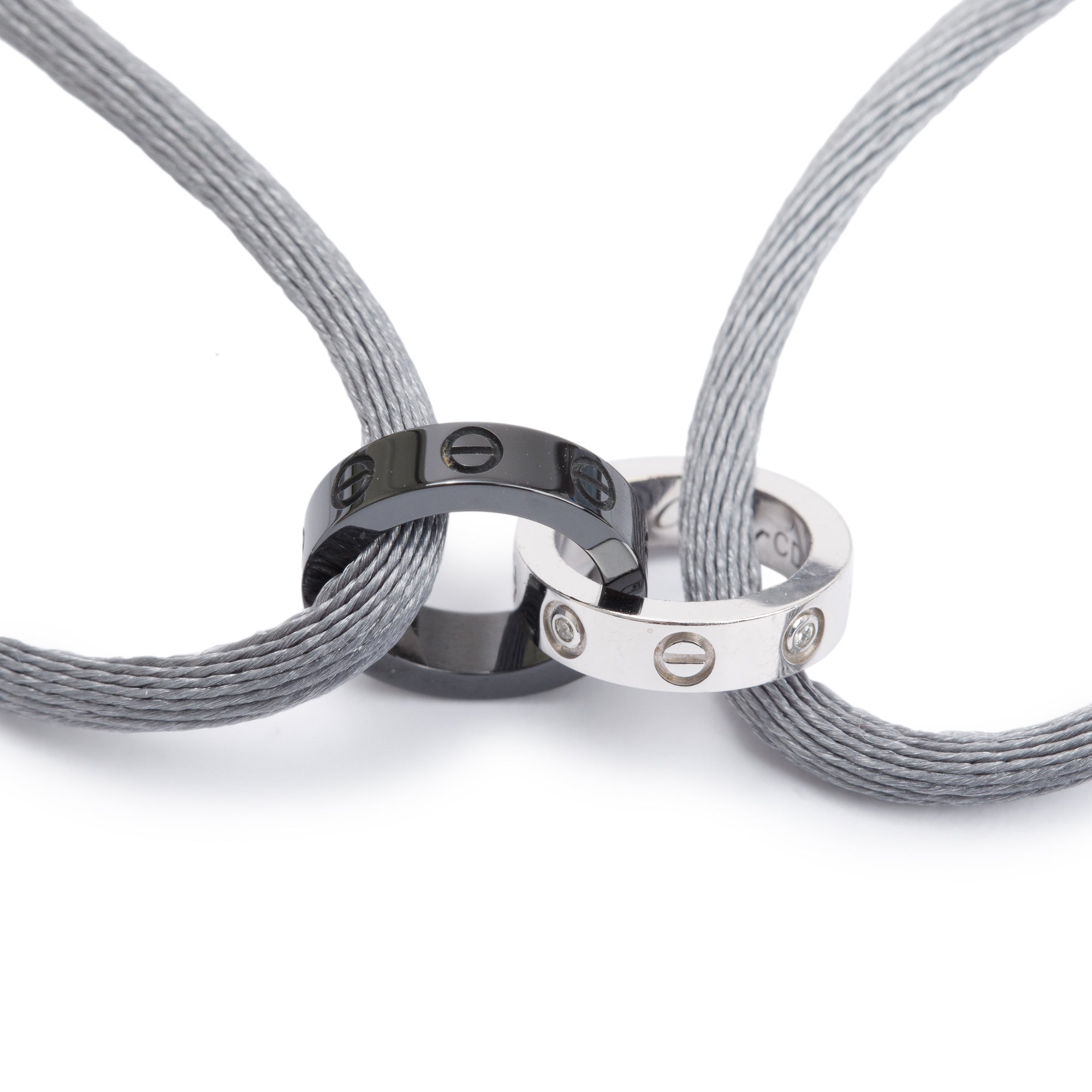 Cartier 18k White Gold & Black Ceramic 4 Diamond Love Cord Bracelet