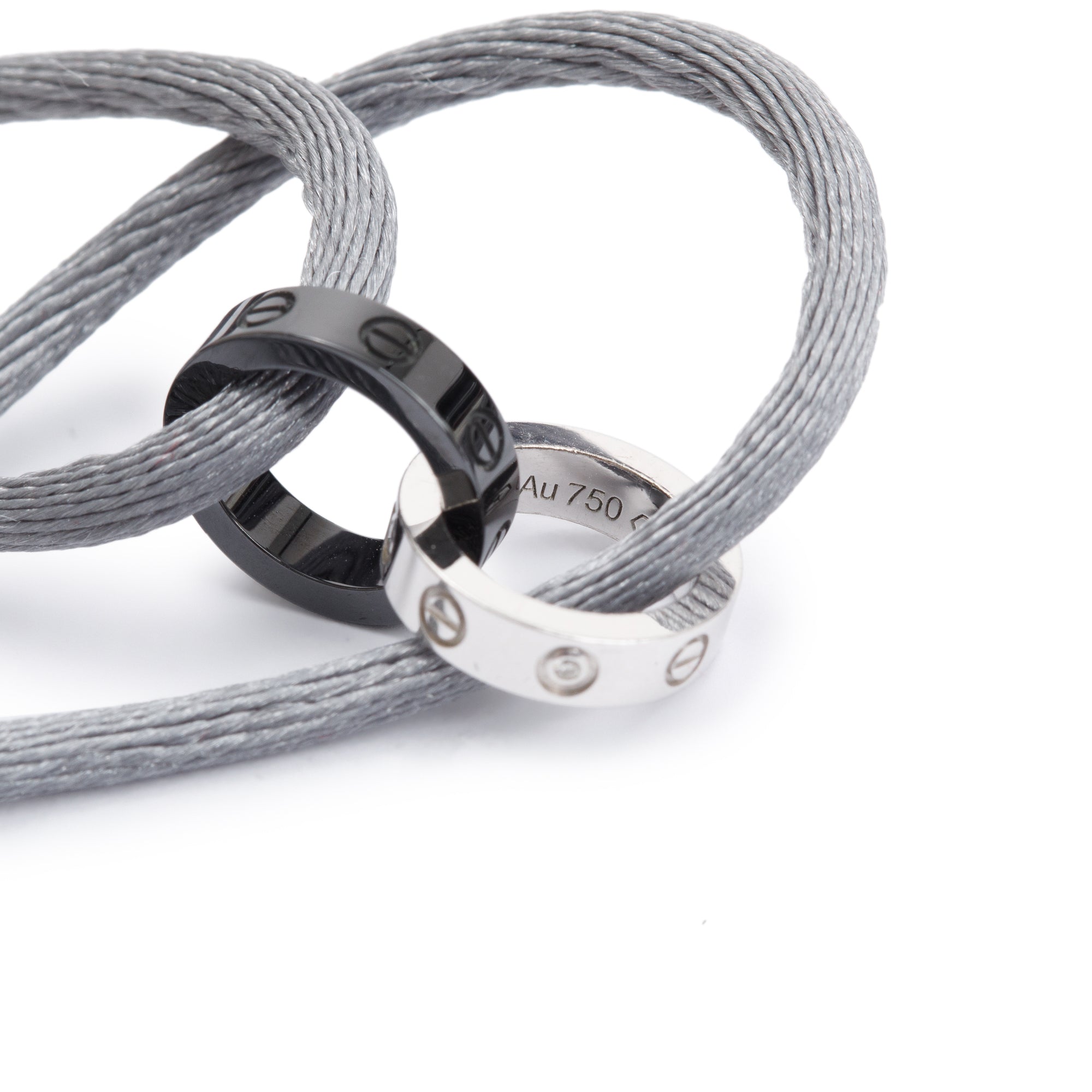 Cartier 18k White Gold & Black Ceramic 4 Diamond Love Cord Bracelet