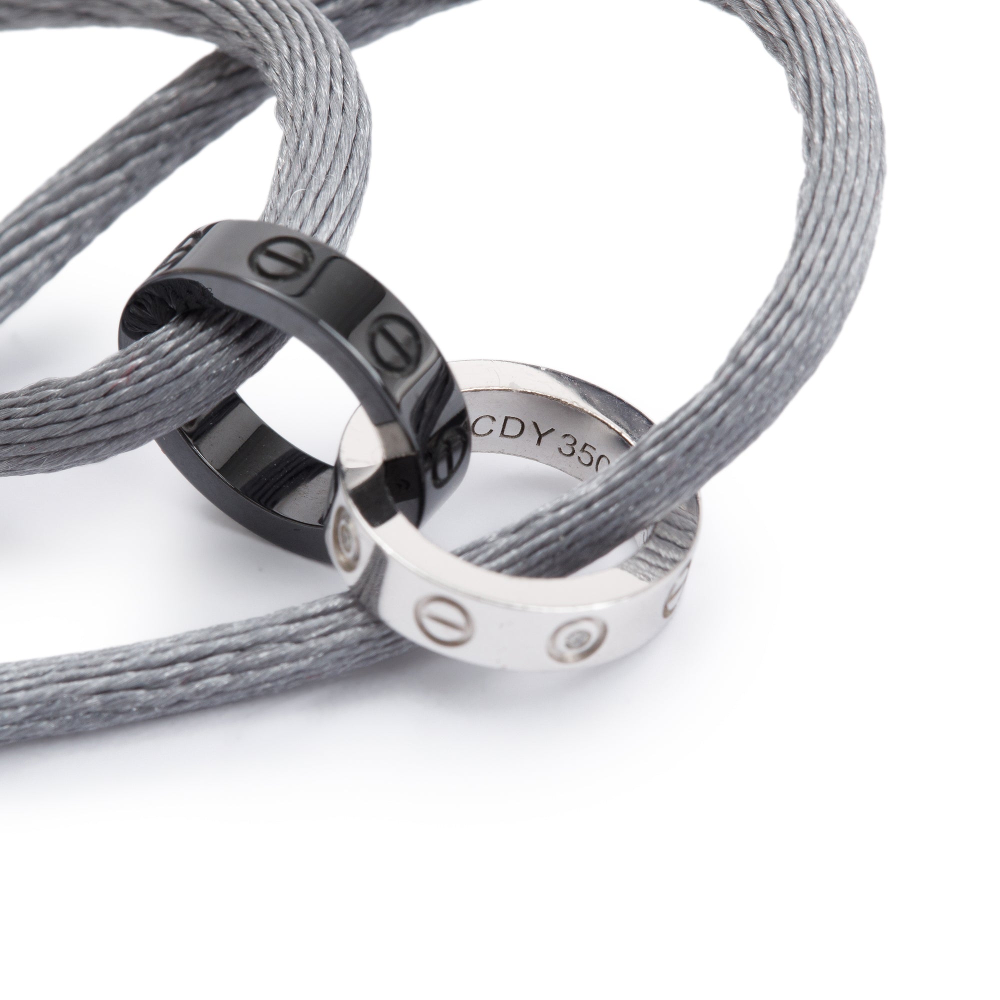 Cartier 18k White Gold & Black Ceramic 4 Diamond Love Cord Bracelet