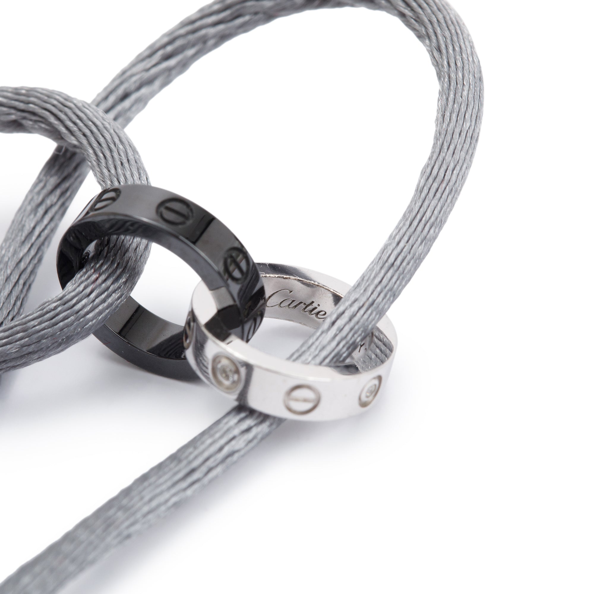 Cartier 18k White Gold & Black Ceramic 4 Diamond Love Cord Bracelet