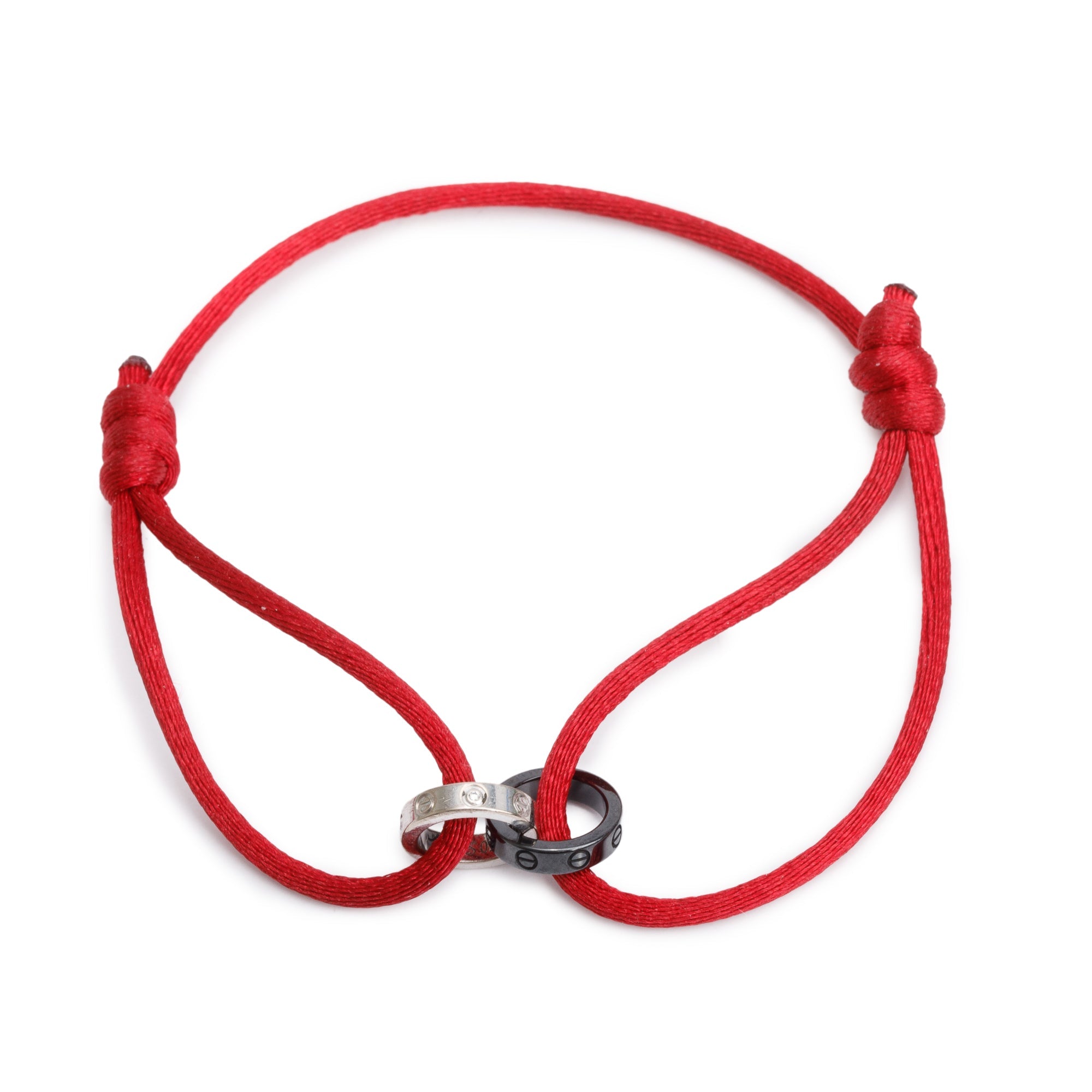 Cartier 18k White Gold & Black Ceramic 4 Diamond Love Cord Bracelet