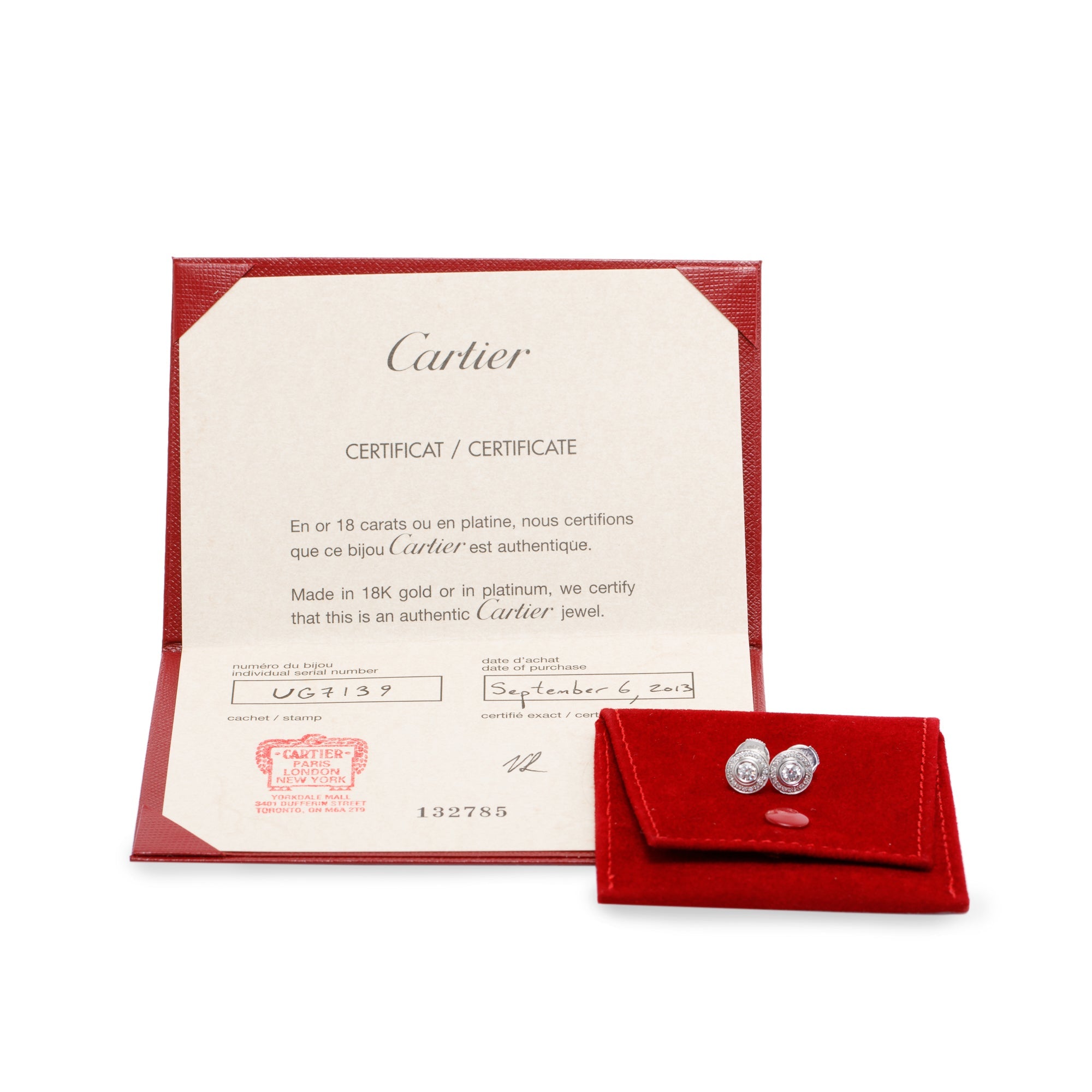 Cartier 18k White Gold D'Amour Pave Diamond Stud Earrings w/ Receipt & Certificate