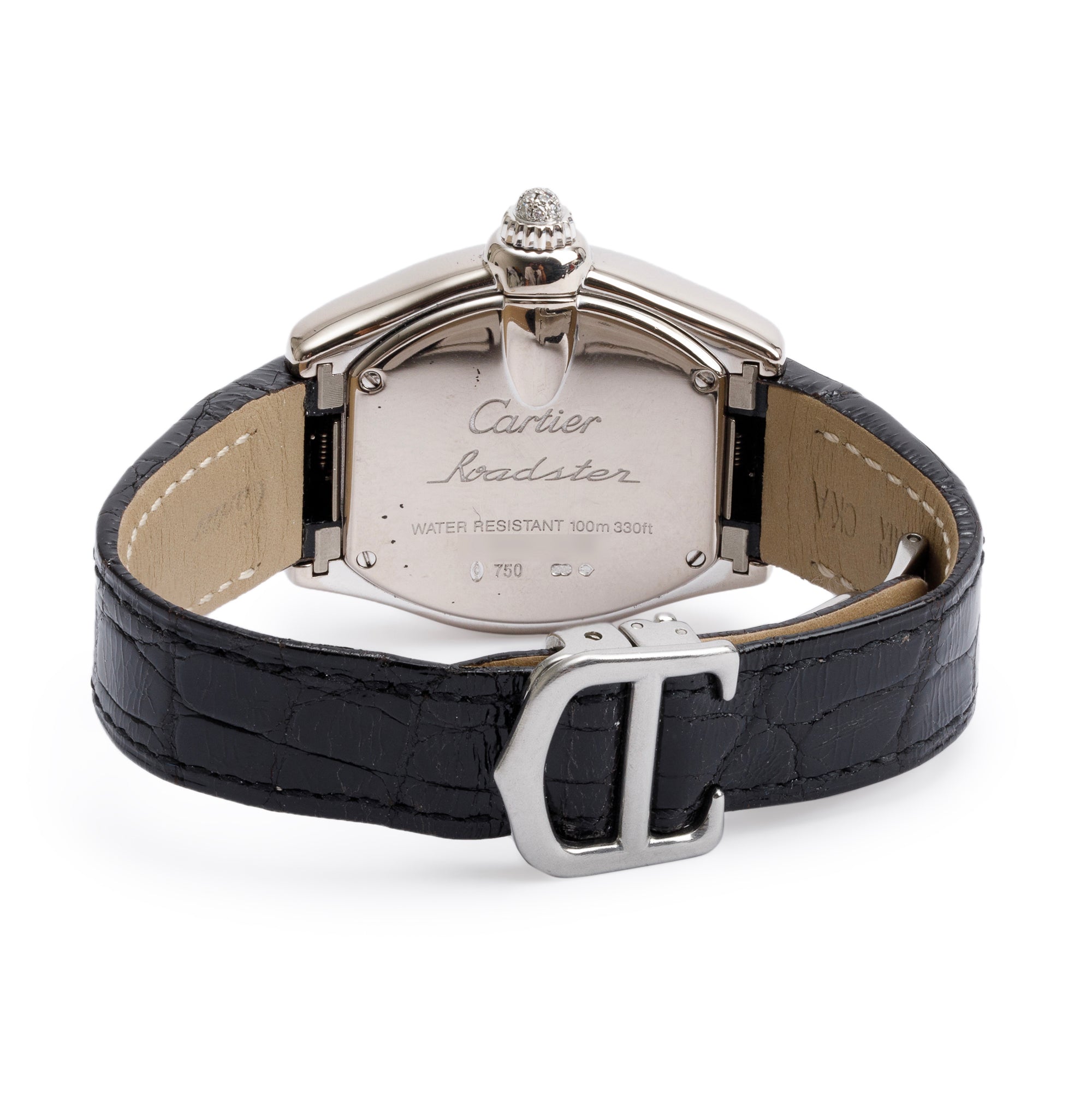 Cartier 18k White Gold Diamond Bezel Roadster 31 MM Quartz Watch 2723 w/ Box, Extra Strap & Papers