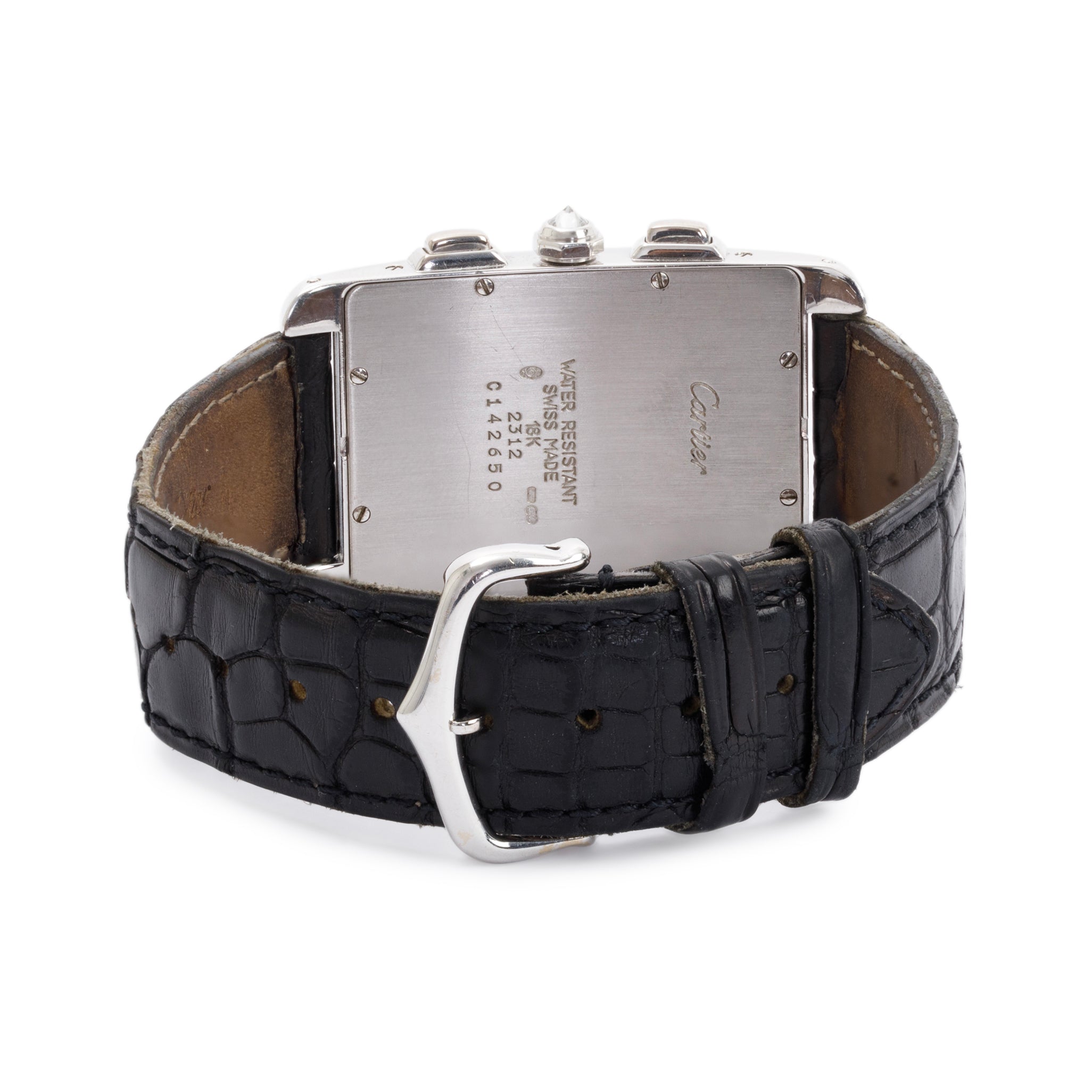 Cartier 18k White Gold Diamond Bezel Tank Americaine Chronoflex Watch