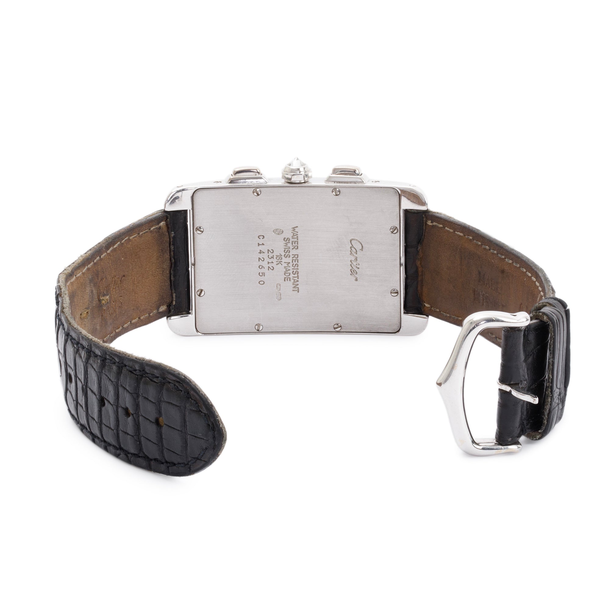 Cartier 18k White Gold Diamond Bezel Tank Americaine Chronoflex Watch