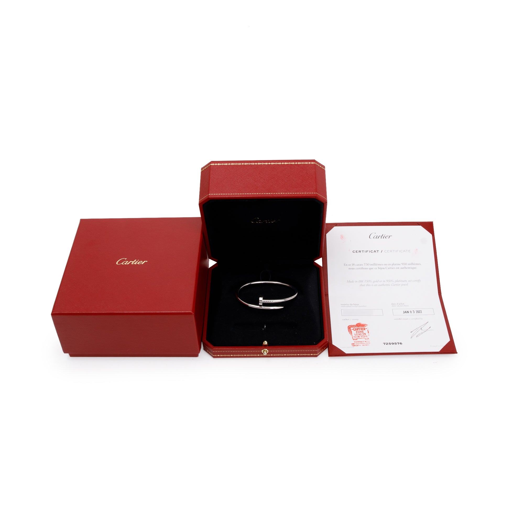 Cartier 18k White Gold Juste Un Clou Bracelet, Size 16 w/ Box & Certificate
