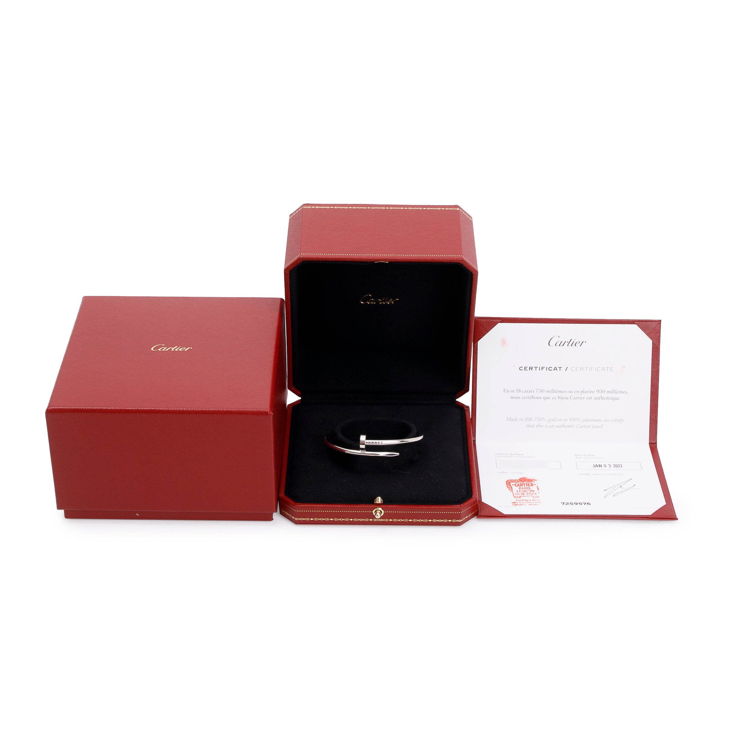 Cartier 18k White Gold Juste Un Clou Bracelet, Size 16 w/ Box & Certificate