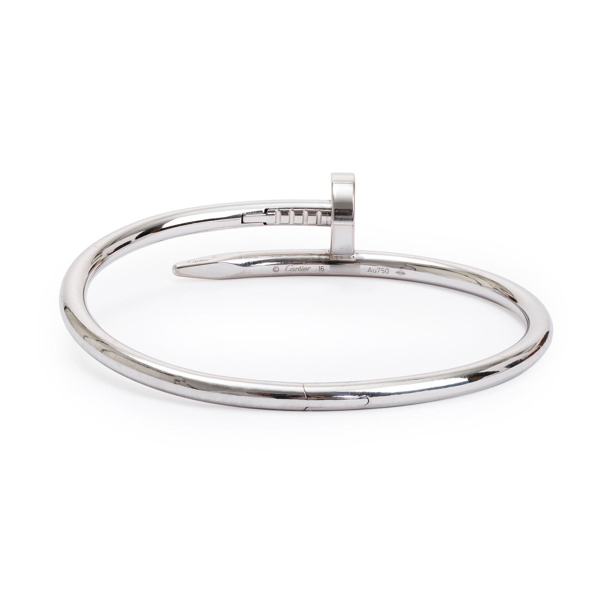 Cartier 18k White Gold Juste Un Clou Bracelet, Size 16 w/ Box & Certificate