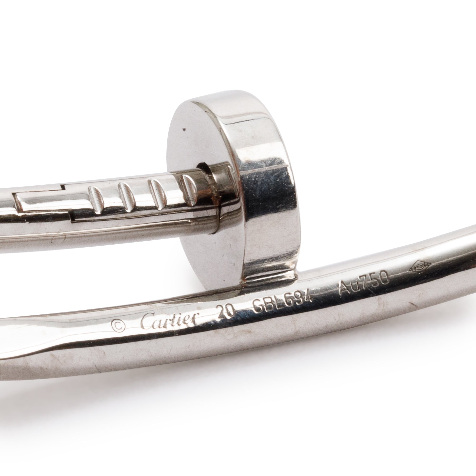 Cartier 18k White Gold Juste Un Clou Bracelet, Size 20 w/ Certificate