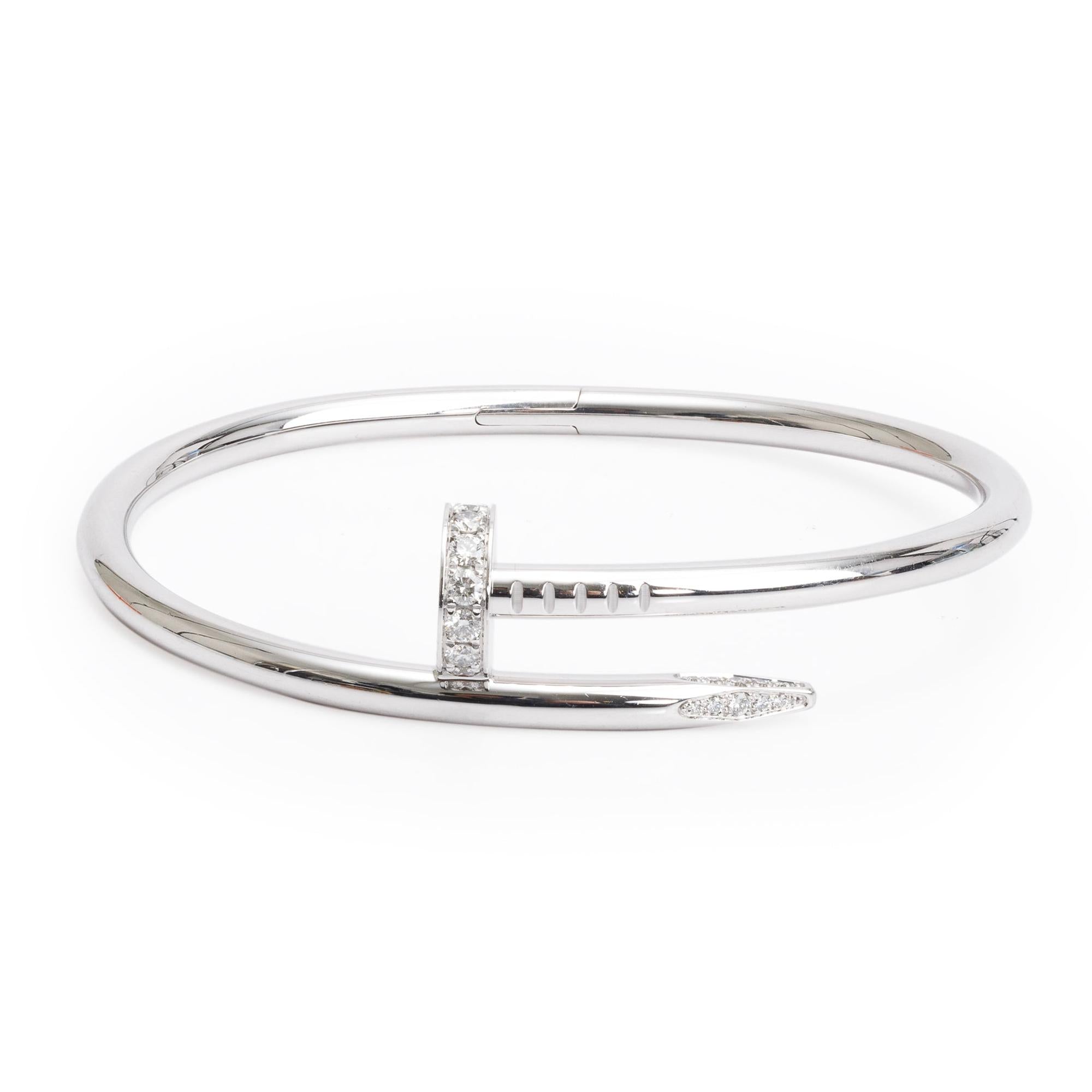 Cartier 18k White Gold Juste Un Clou Diamond Bracelet, Size 16 w/ Certificate