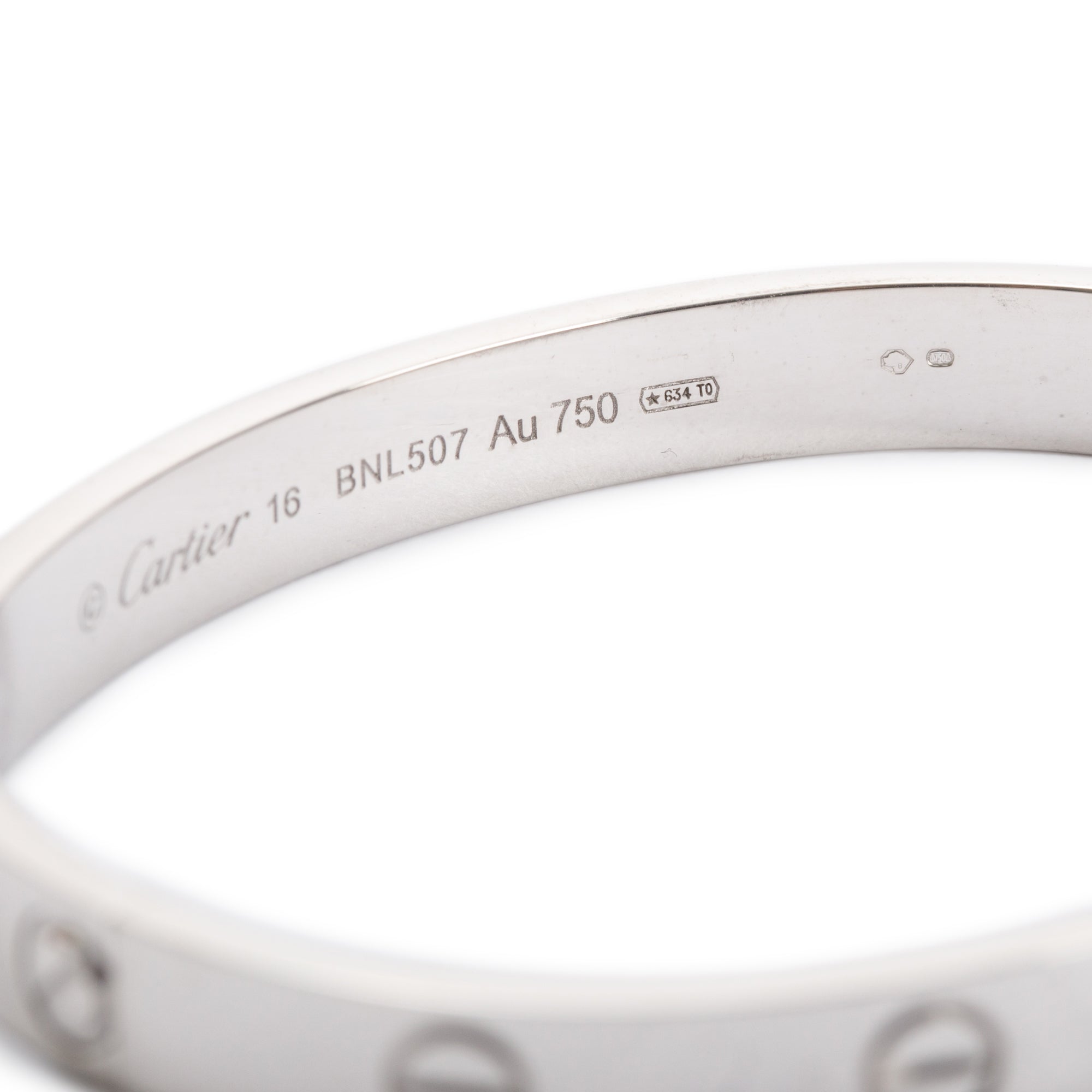Cartier 18k White Gold Love Bracelet, Size 16