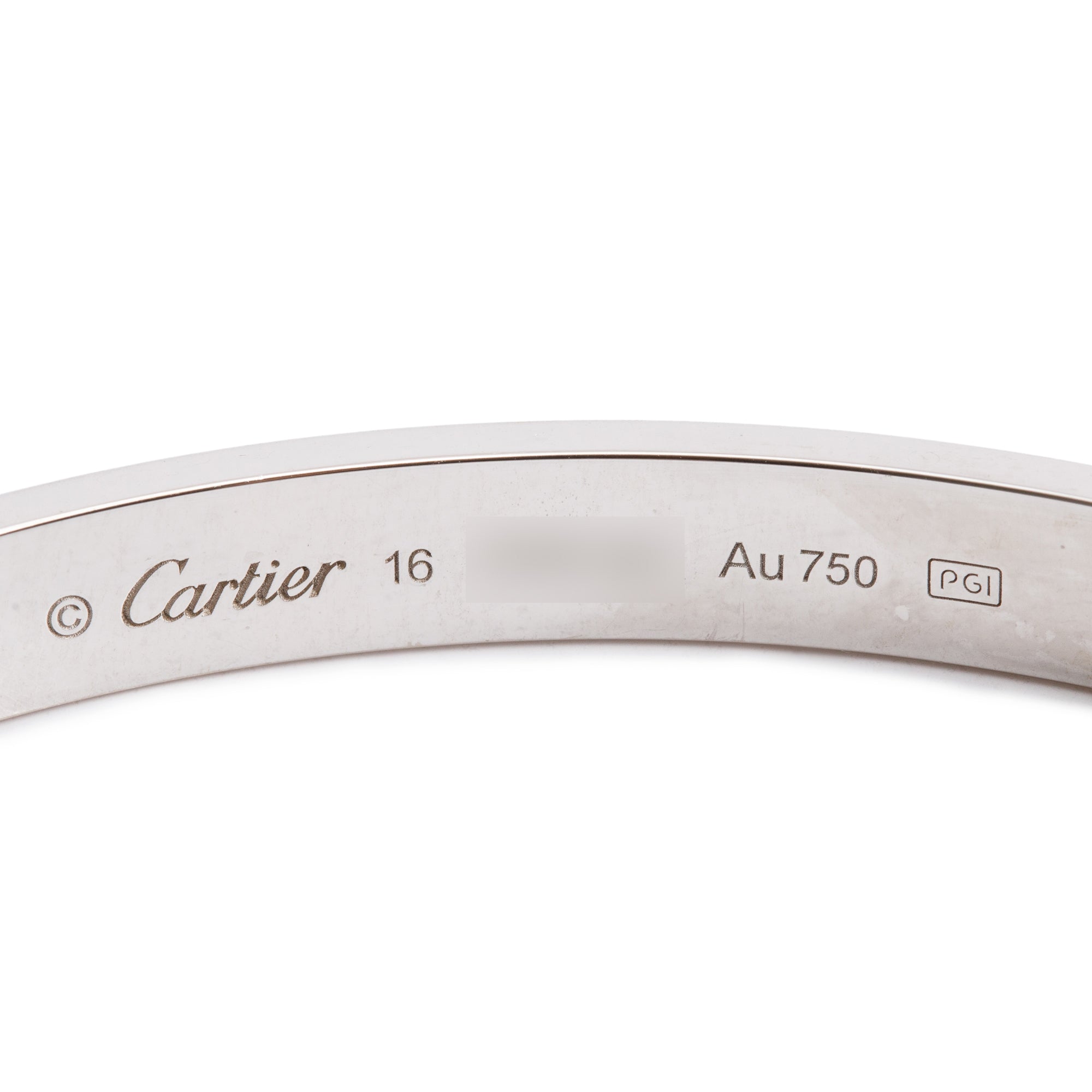 Cartier 18k White Gold Love Bracelet, Size 16 w/ Box