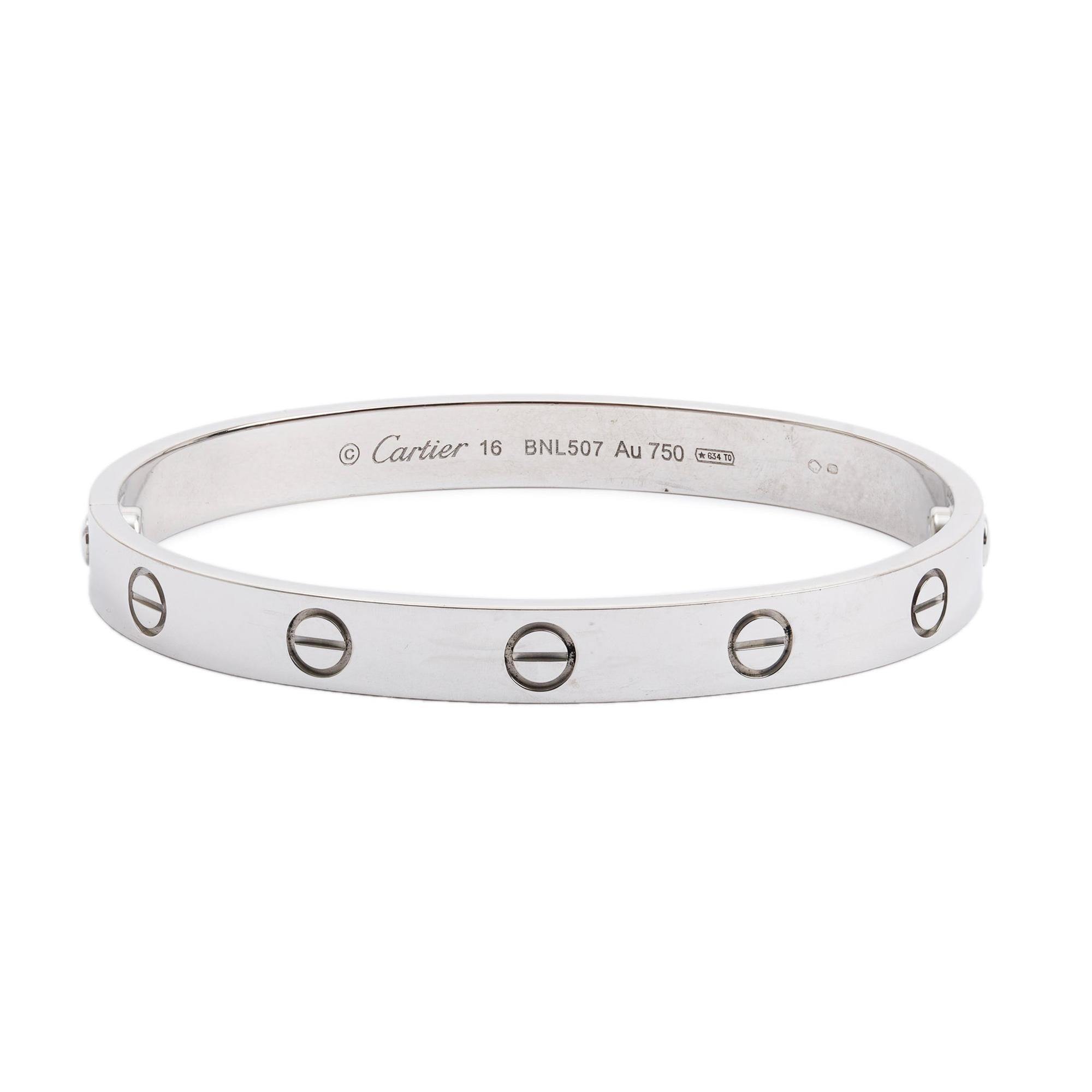 Cartier 18k White Gold Love Bracelet Size 16