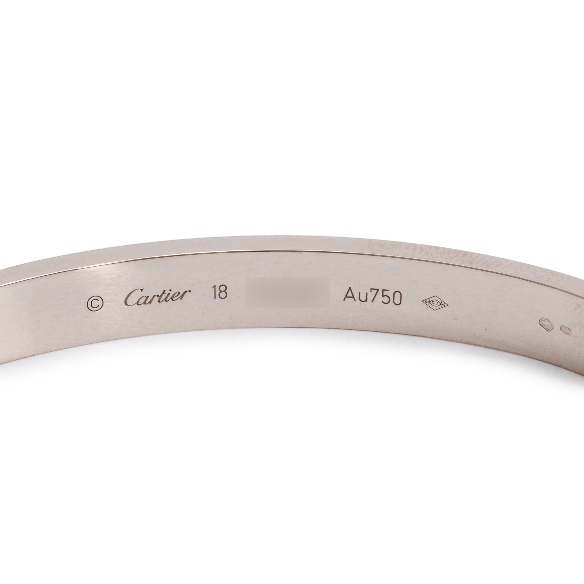 Cartier 18k White Gold Love Bracelet, Size 18 w/ Box & Certificate