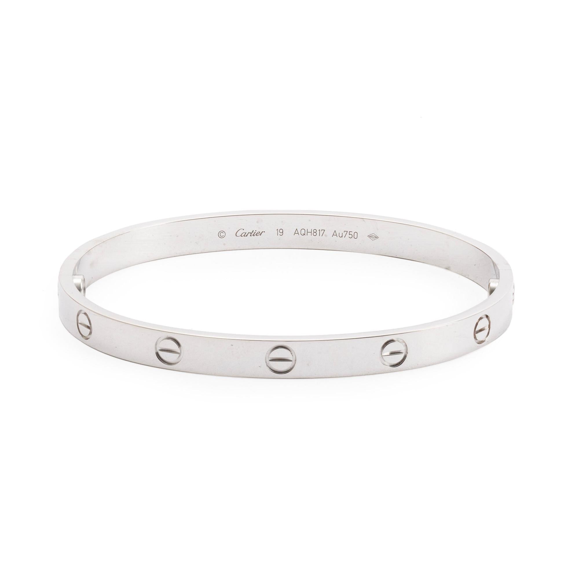 Cartier 18k White Gold Love Bracelet, Size 19