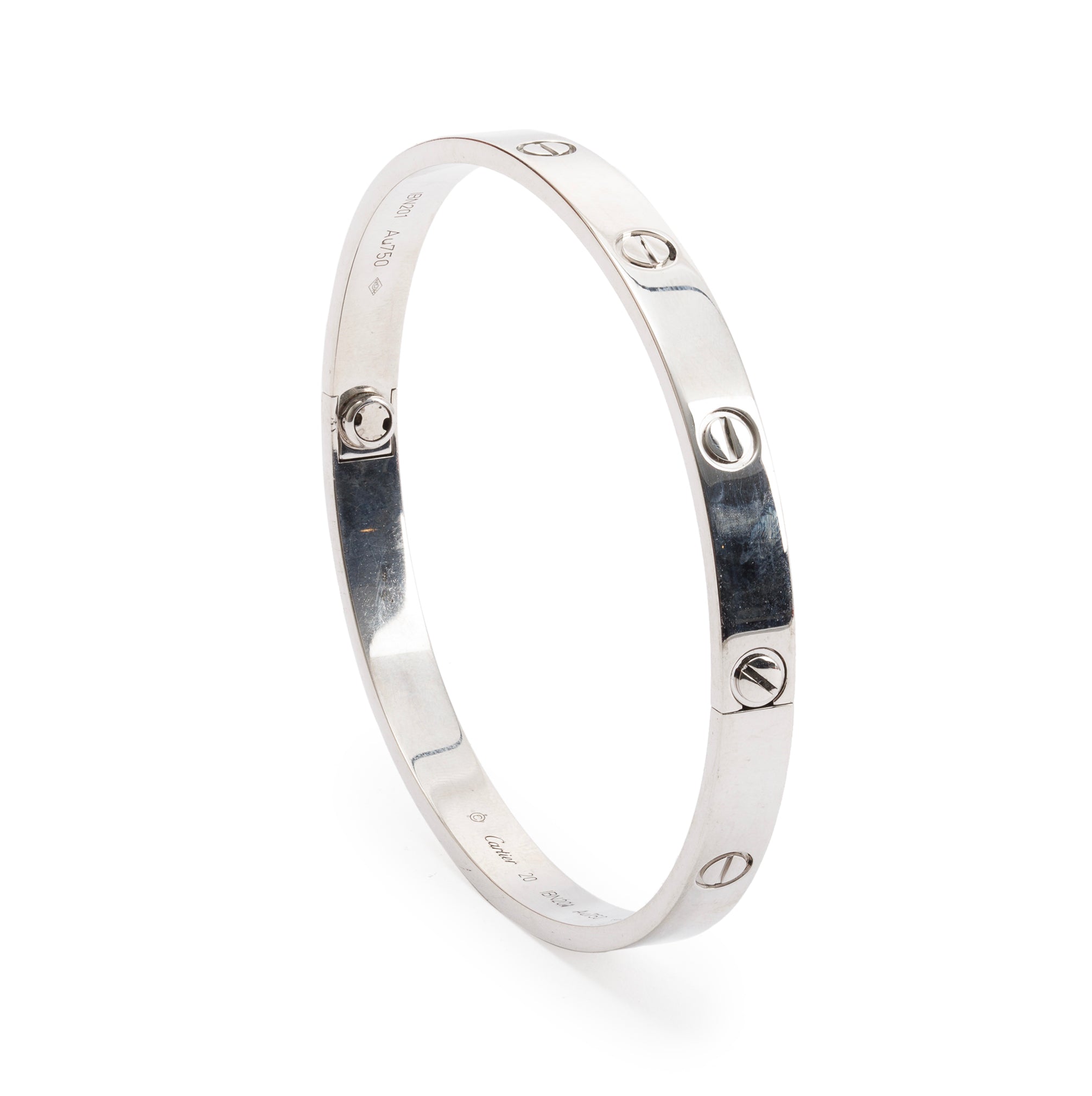 Cartier 18k White Gold Love Bracelet, Size 20 w/ Certificate