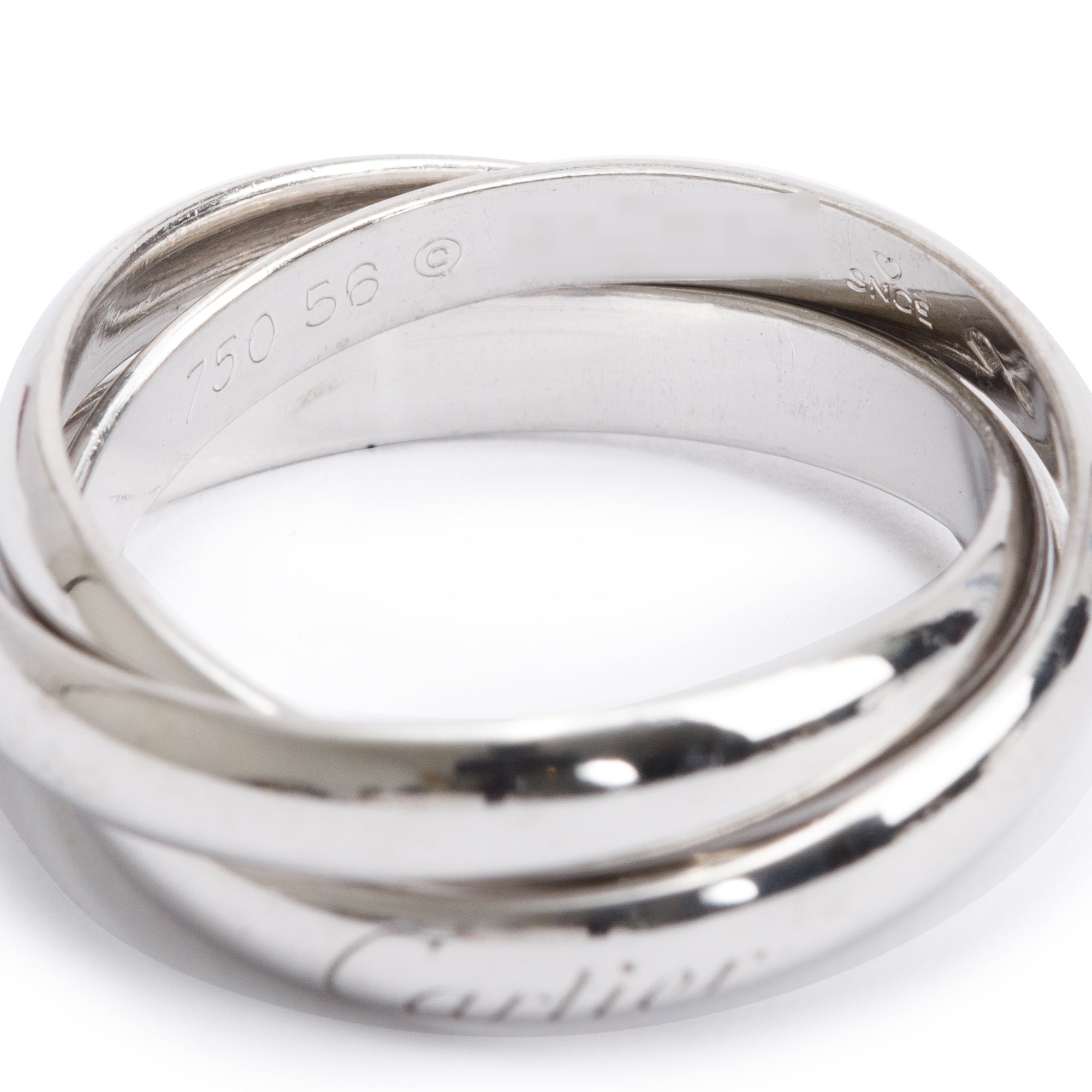 Cartier 18k White Gold Trinity Rolling Ring, Size 56 7.5