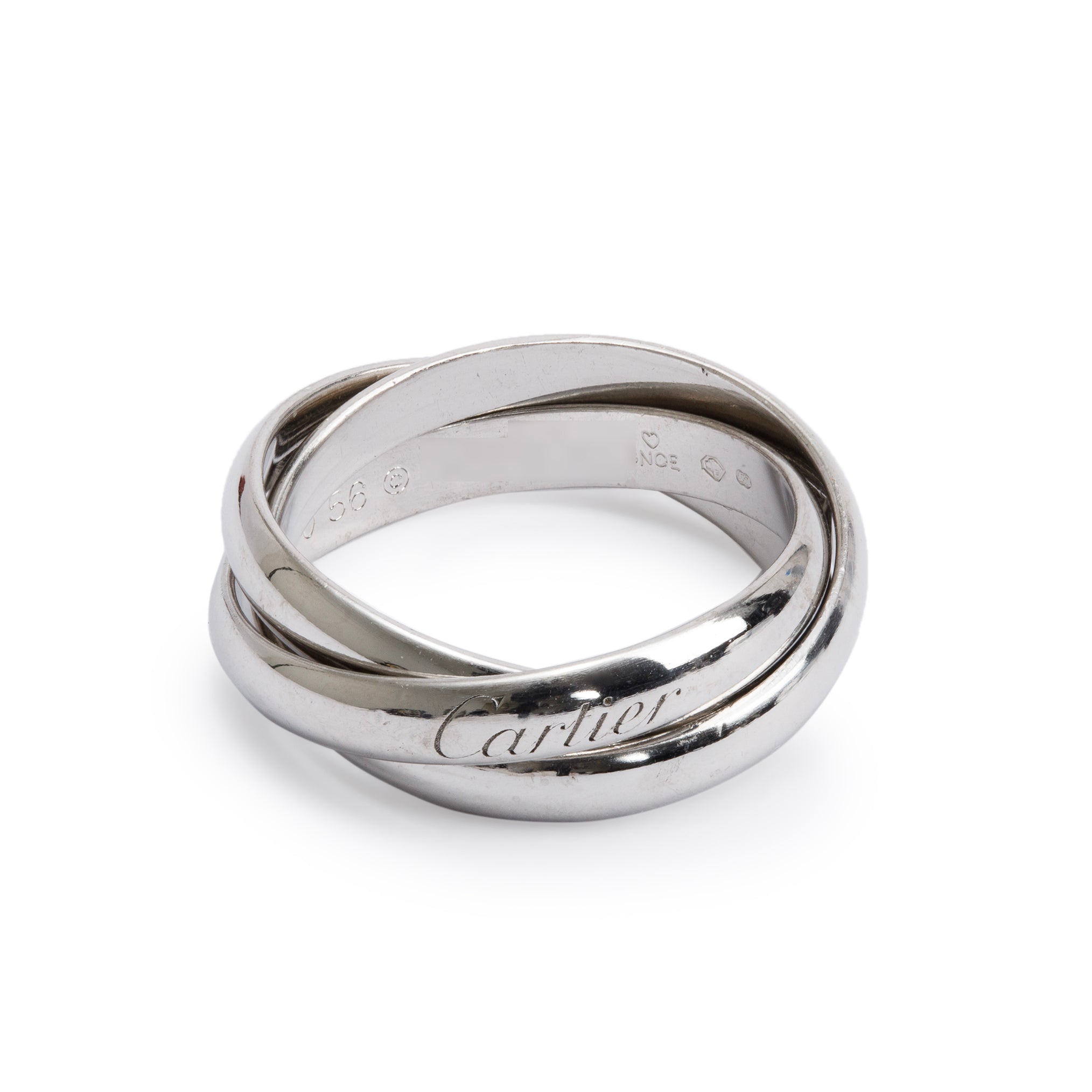 Cartier 18k White Gold Trinity Rolling Ring, Size 56 7.5