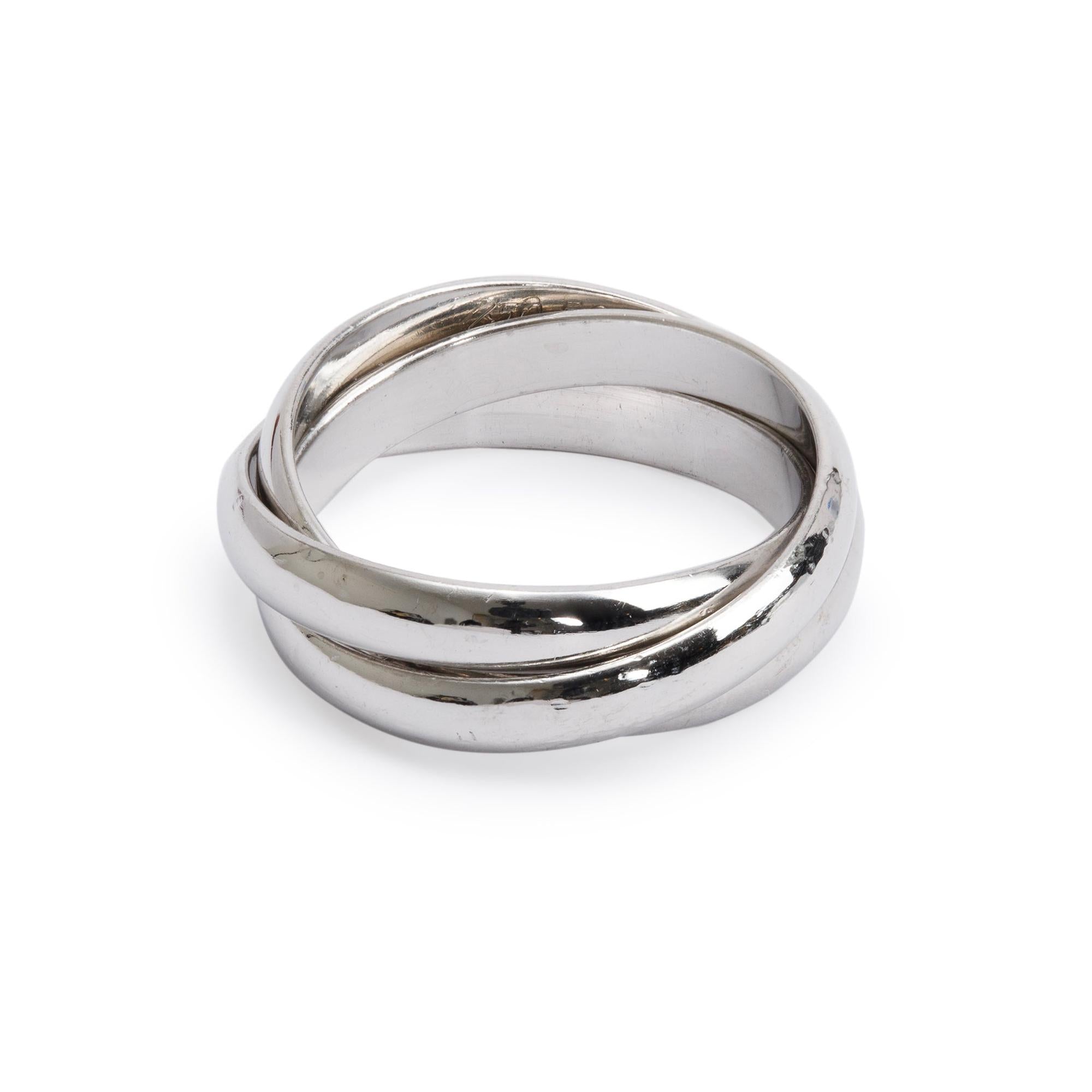 Cartier 18k White Gold Trinity Rolling Ring, Size 56 7.5