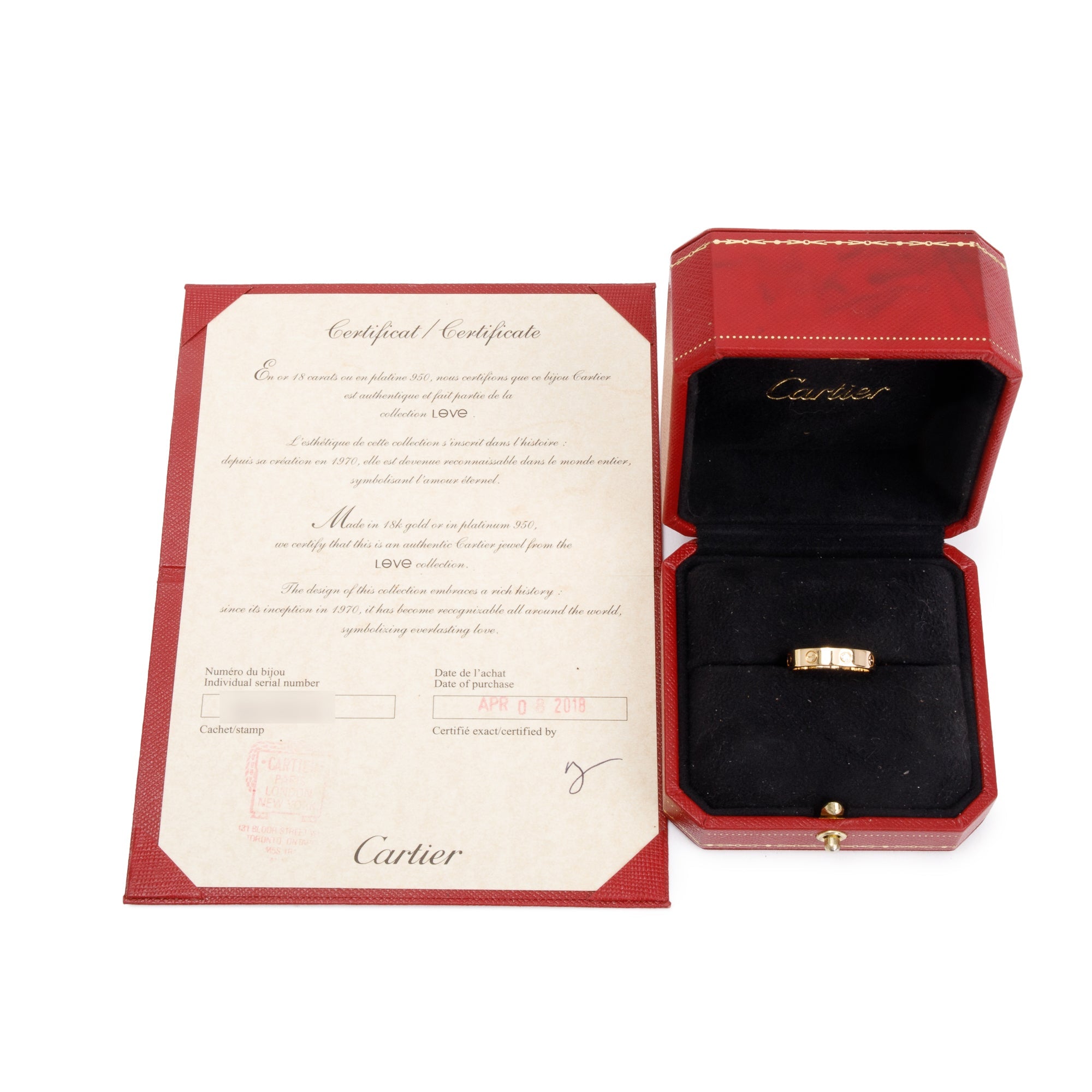 Cartier 18k Yellow Gold 1 Diamond 4 MM Love Wedding Band Ring, Size 54 6.75 w/ Box & Certificate