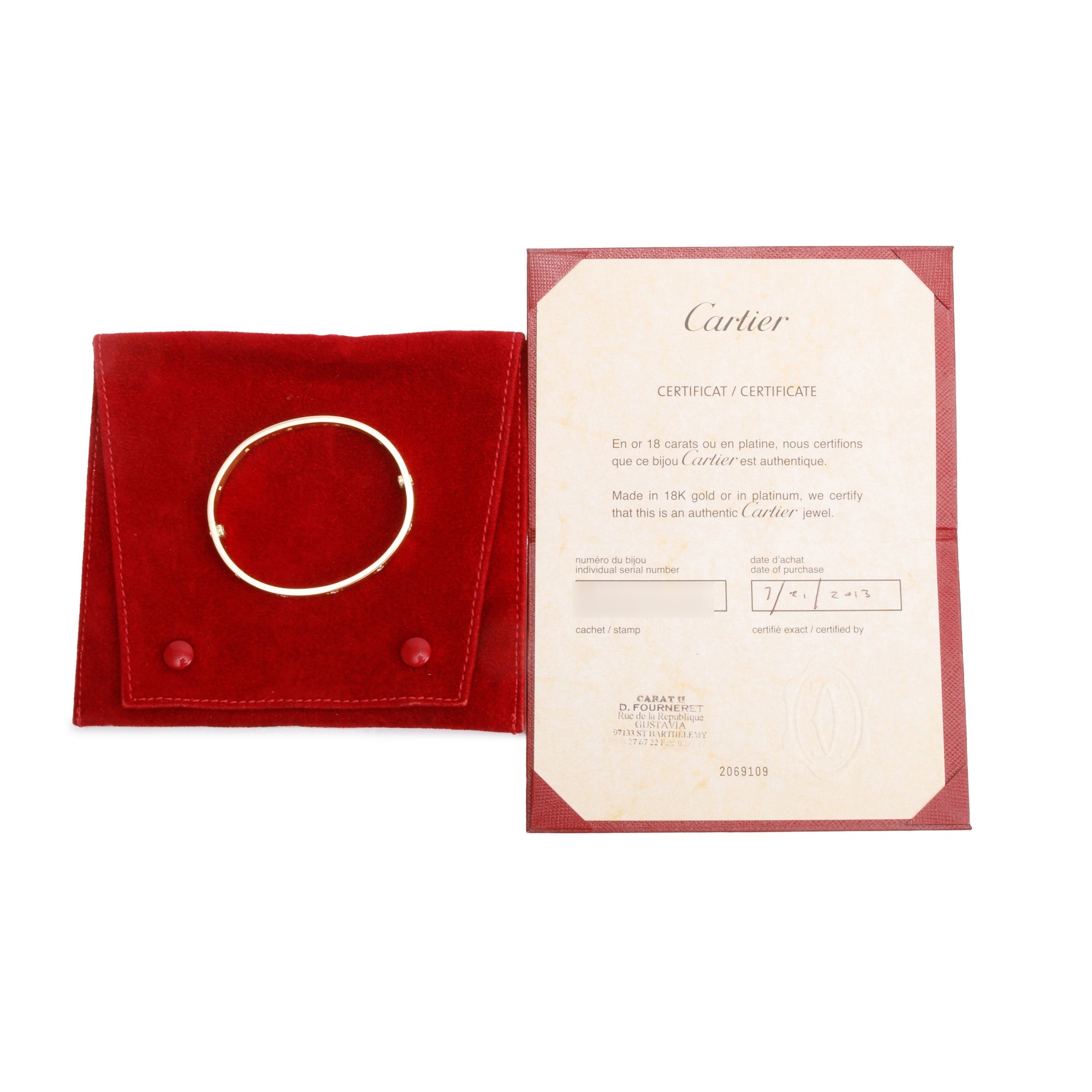 Cartier 18k Yellow Gold 10 Diamond Love Bracelet, Size 17 w/ Certificate