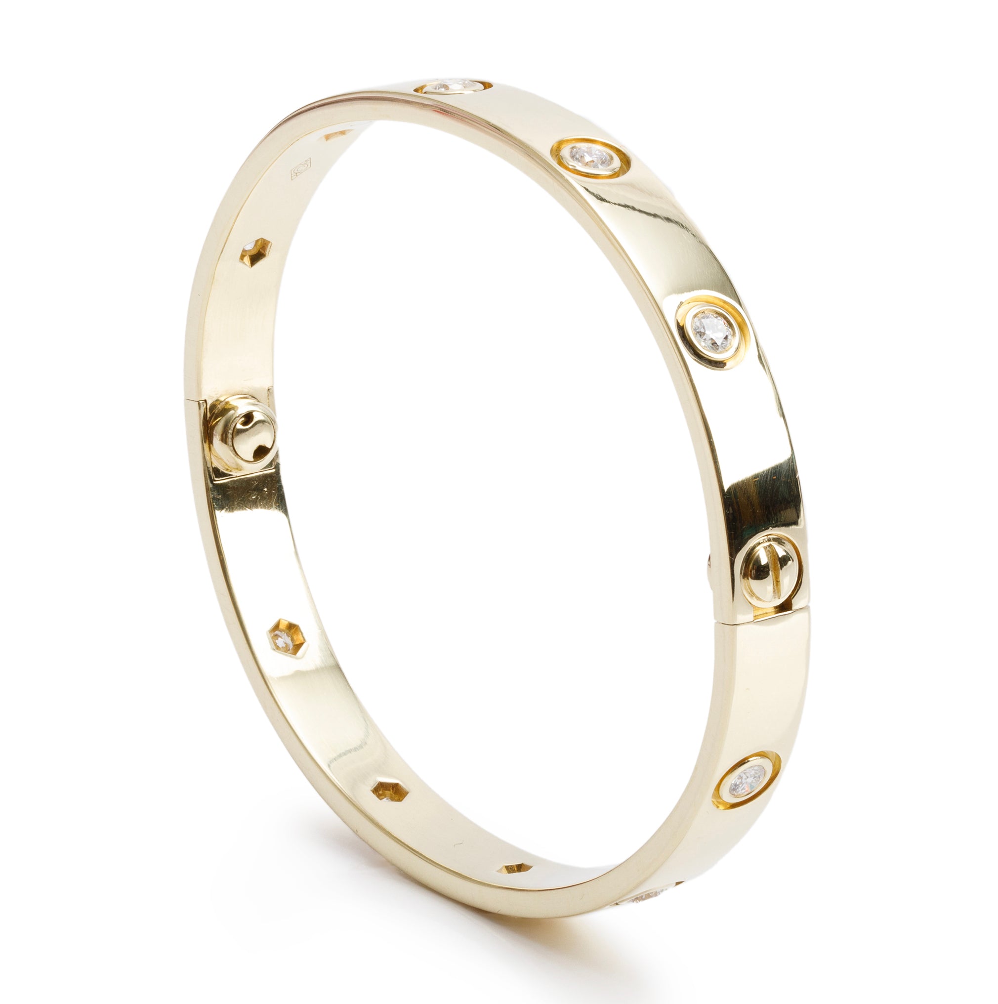 Cartier 18k Yellow Gold 10 Diamond Love Bracelet, Size 17 w/ Certificate