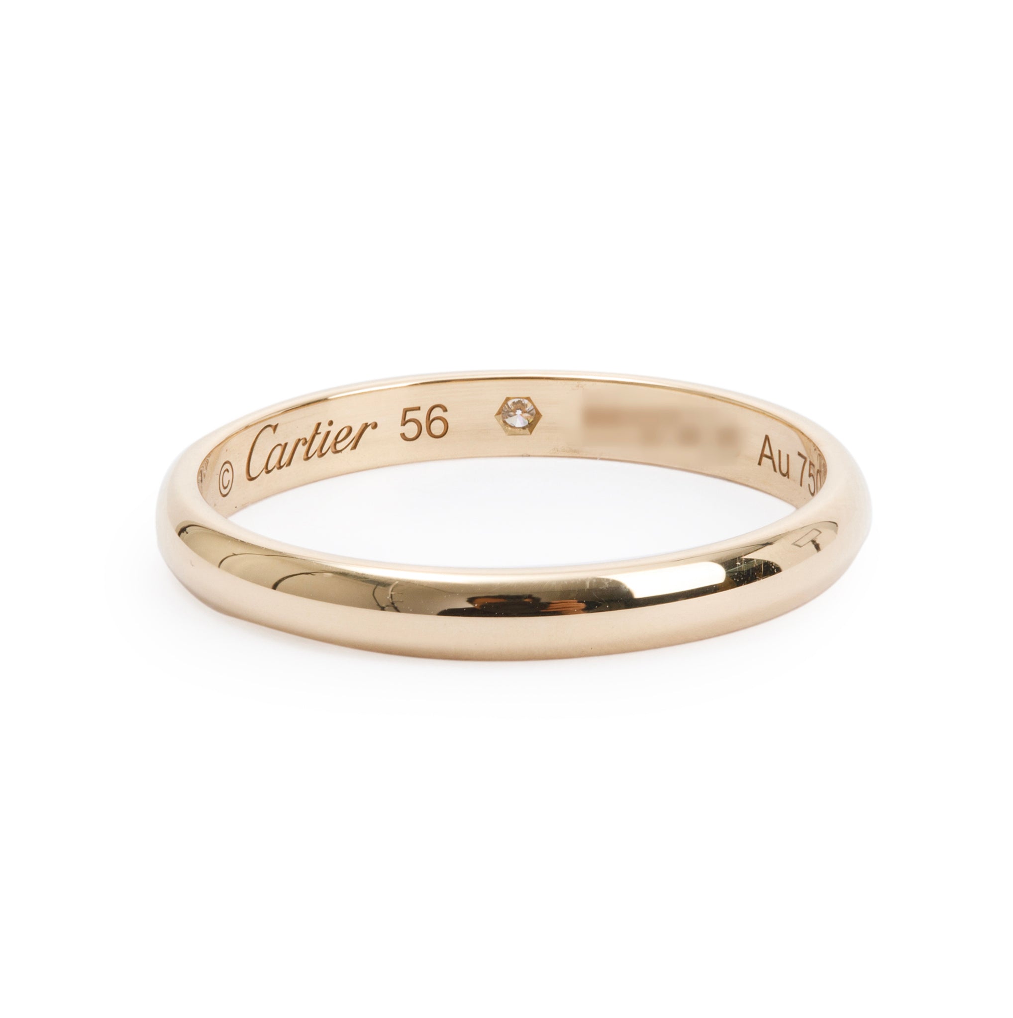 Cartier 18k Yellow Gold 2.6MM 1895 Diamond Wedding Band Ring, Size 56 7.5 w/ Box, Certificate & Receipt