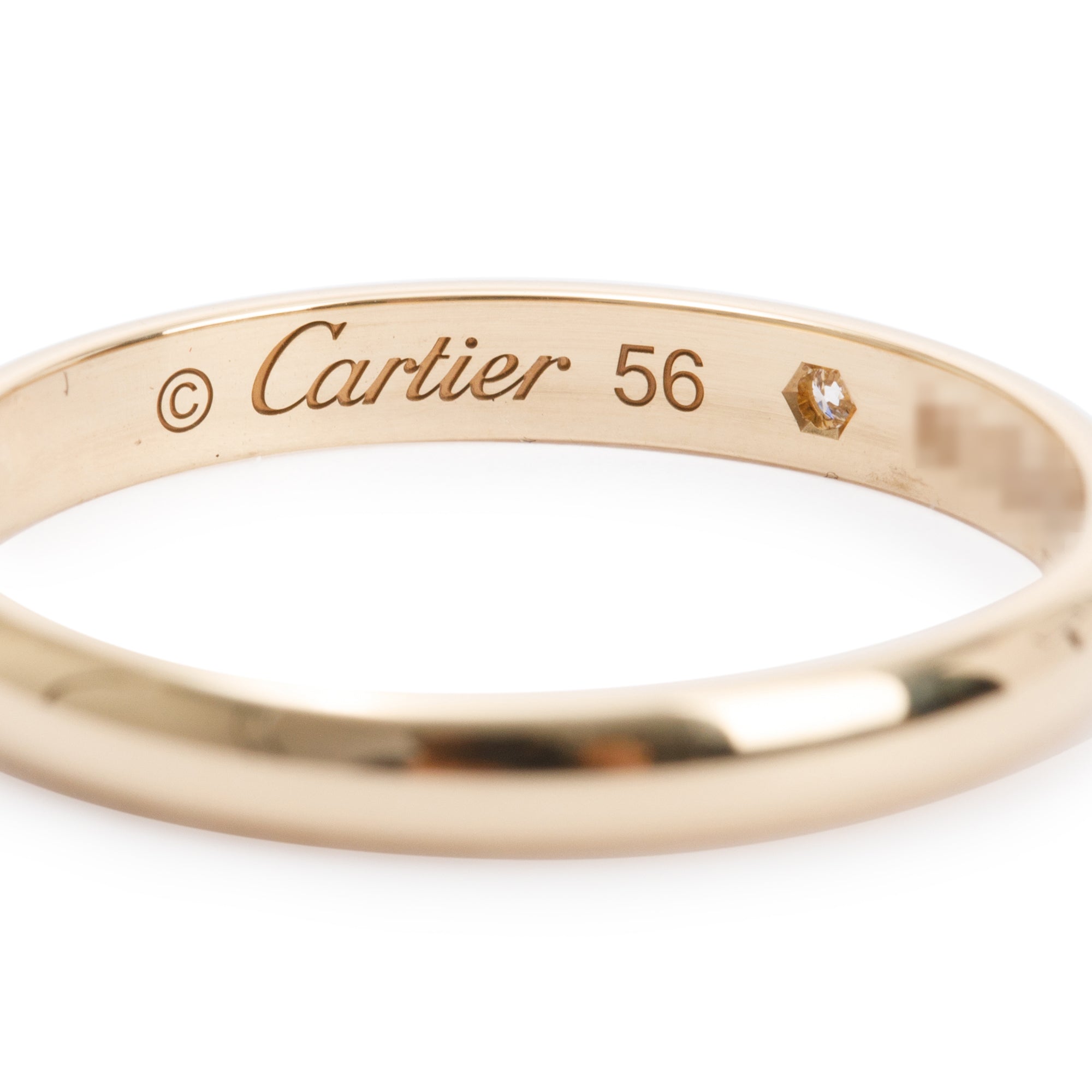 Cartier 18k Yellow Gold 2.6MM 1895 Diamond Wedding Band Ring, Size 56 7.5 w/ Box, Certificate & Receipt