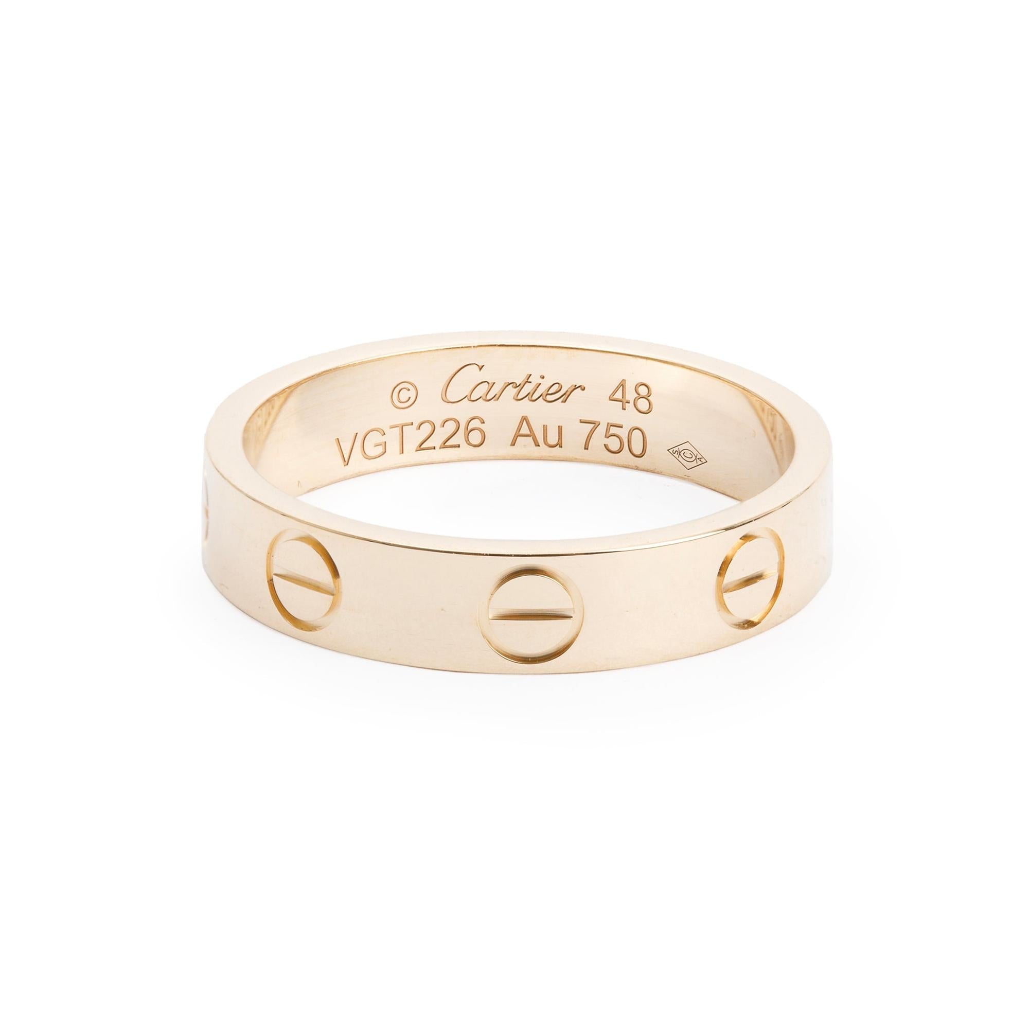 Cartier 18k Yellow Gold 3.6 MM Love Wedding Band Ring, Size 48 4.5 w/ Box & Certificate